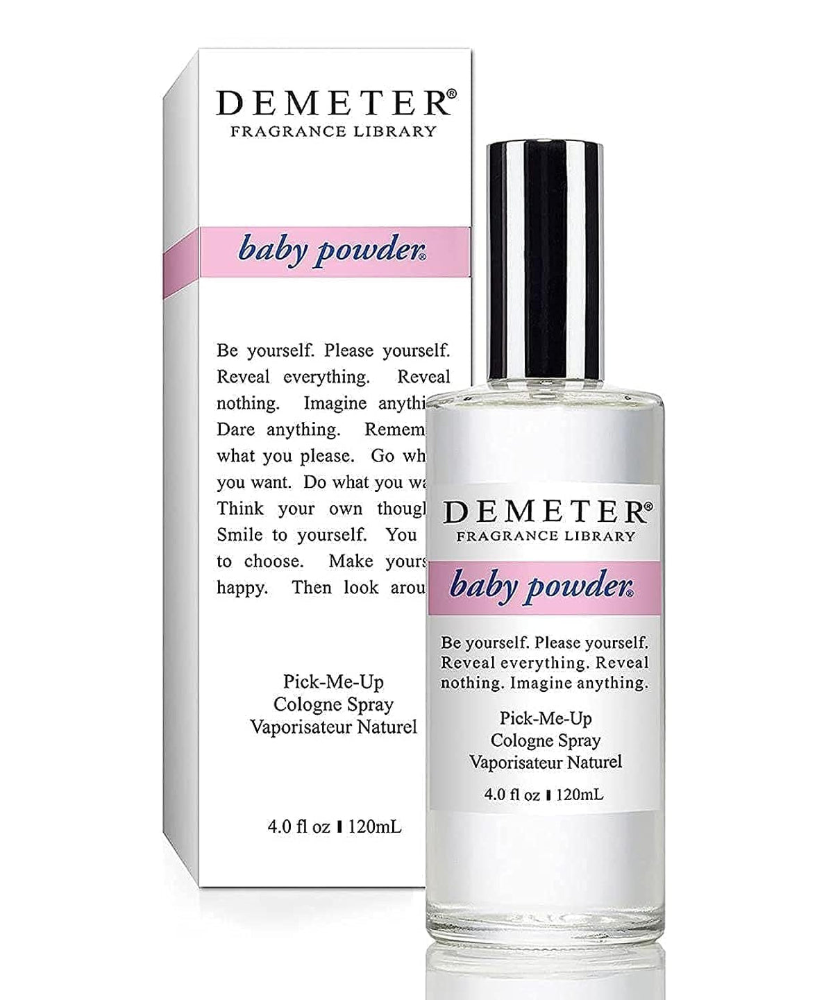 Demeter Baby Powder bottle close-up emphasizing clean, powdery freshness for daily wear