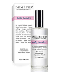 Demeter Baby Powder bottle close-up emphasizing clean, powdery freshness for daily wear