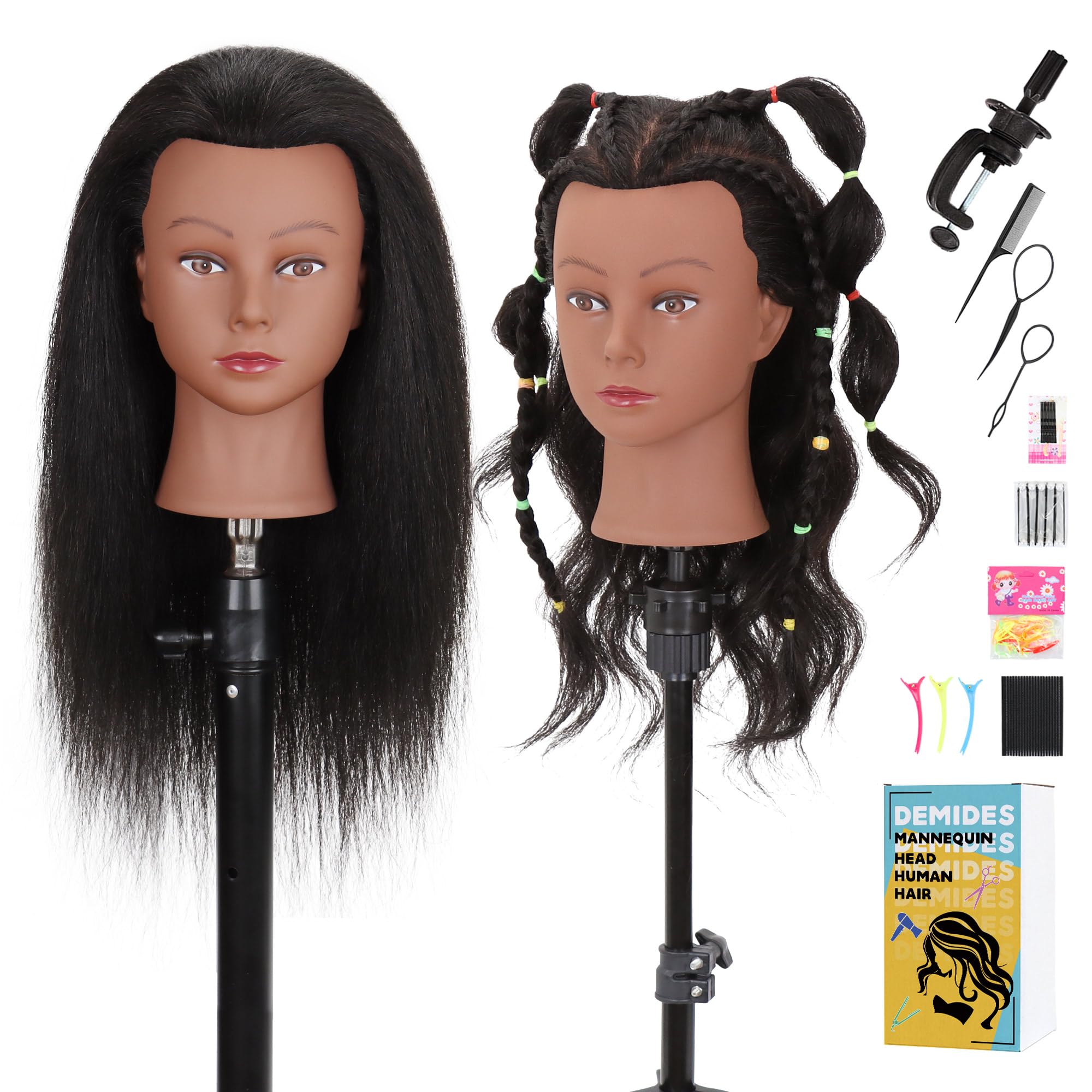 Demides mannequin head 16in real human hair closeup highlights natural texture for authentic styling practice