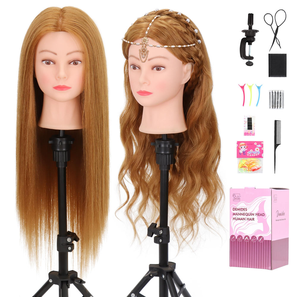 Demides mannequin head 80% human hair close-up for realistic braiding practice