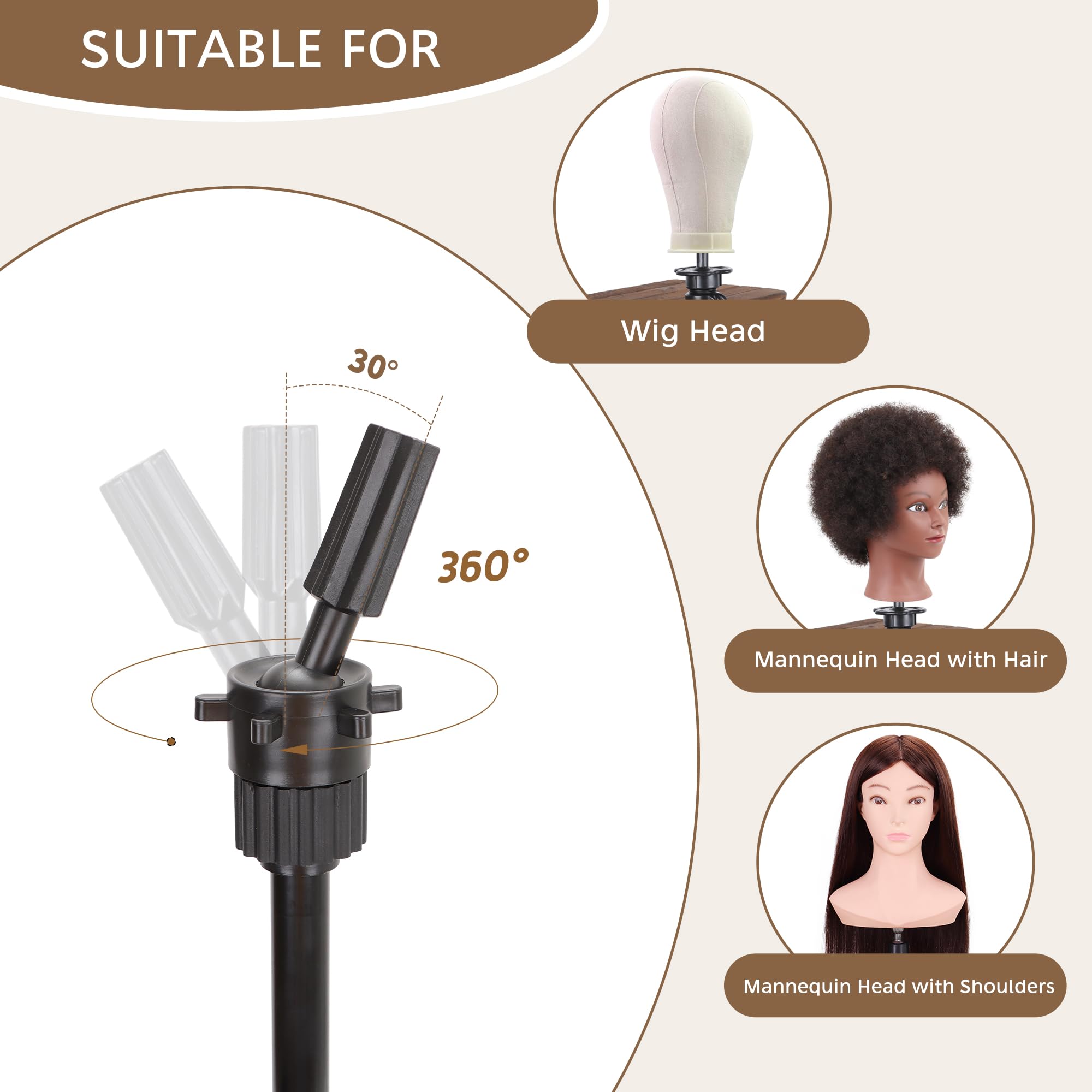 Demides wig stand tripod compatible with training heads and canvas blocks
