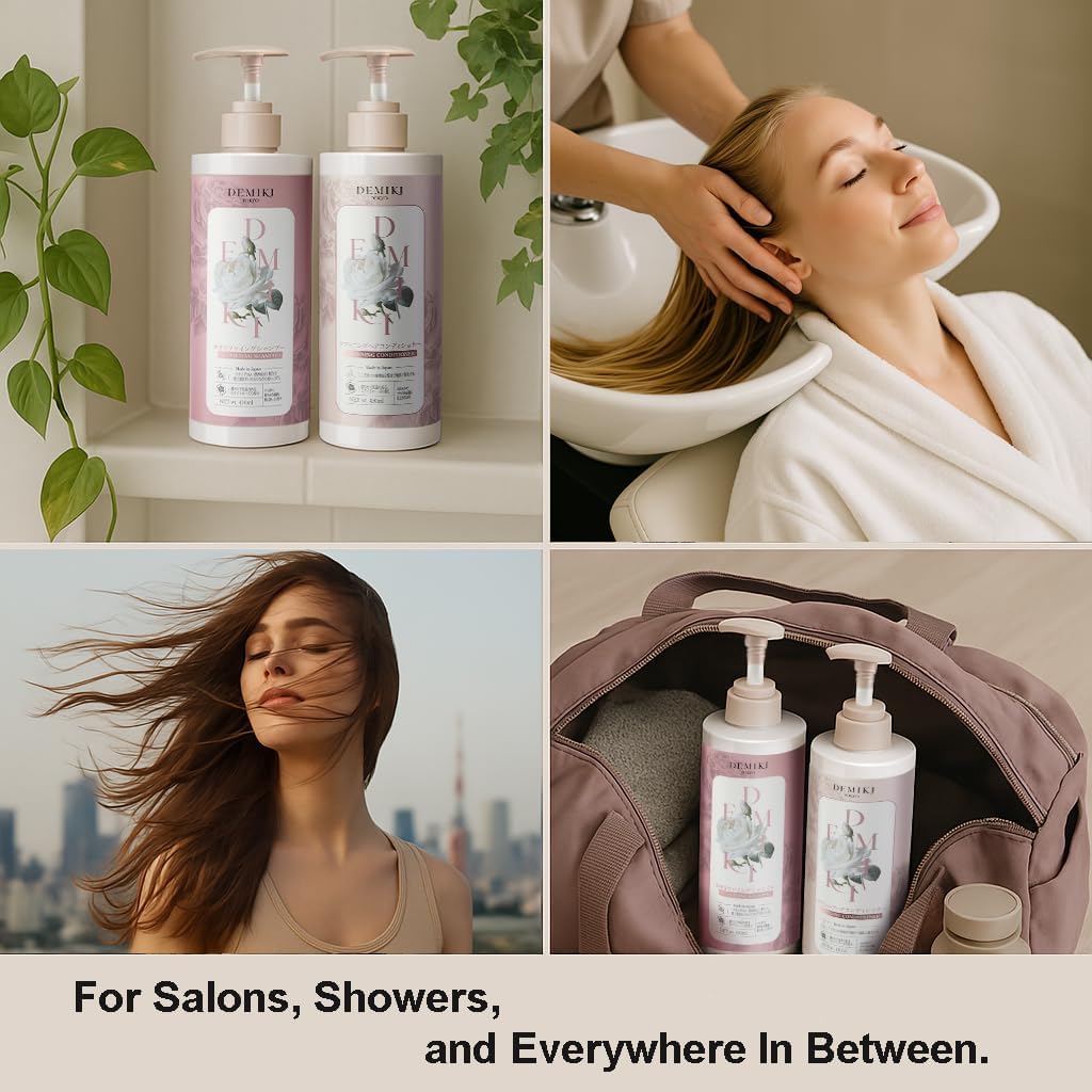 DEMIKI daily-hair-wellness system shows paired shampoo and conditioner.