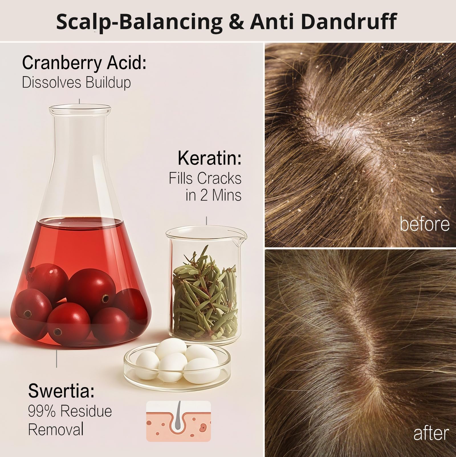 DEMIKI hydrolyzed keratin in shampoo for surface renewal benefits.