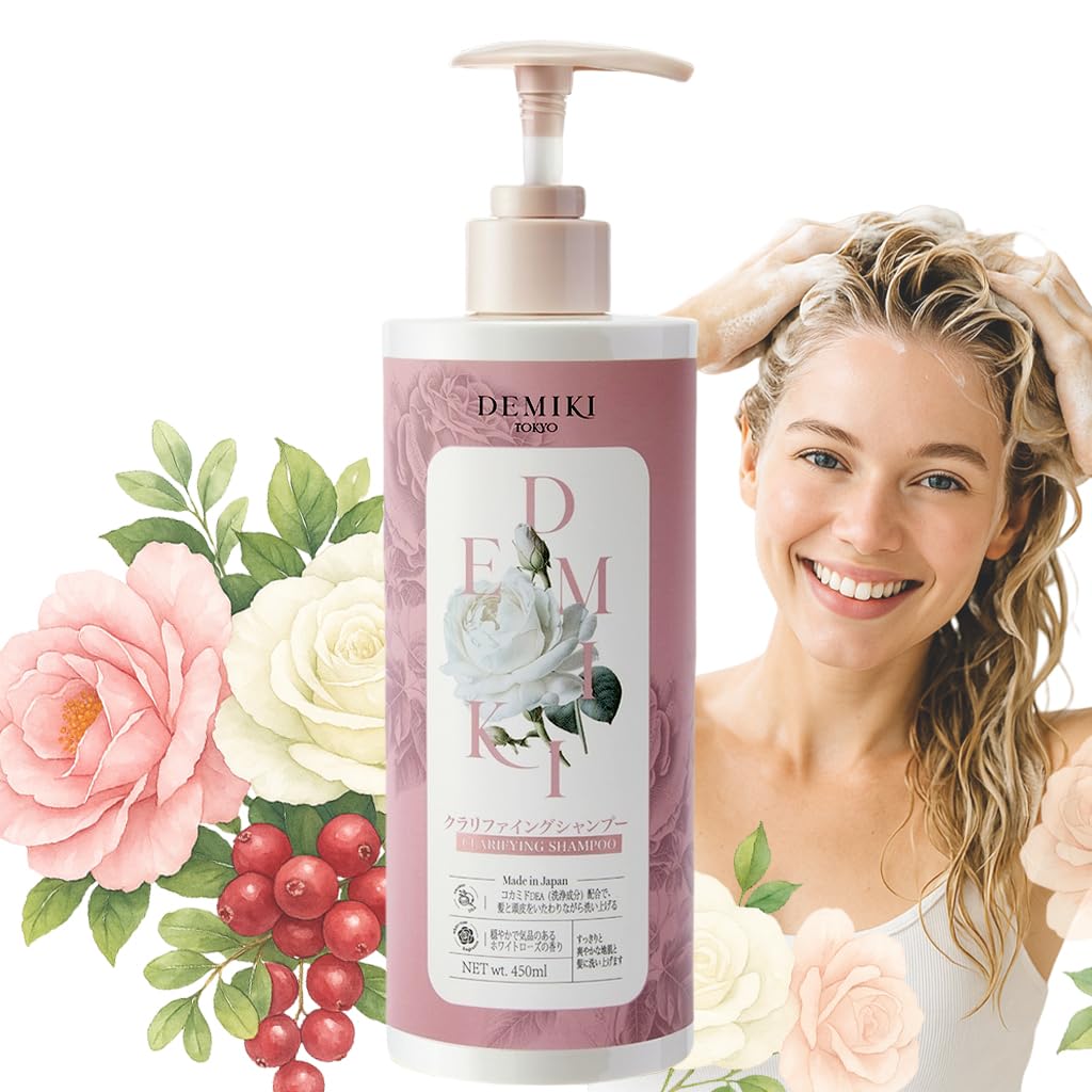 DEMIKI shampoo bottle for oily hair shows daily cleansing action.
