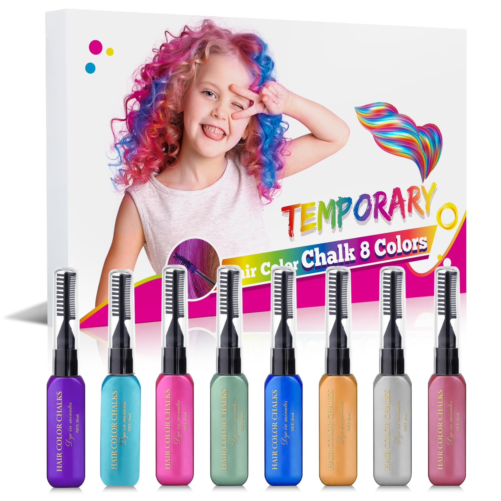 DeMoce Hair Chalk 8 Colors Pack for vibrant, kid friendly color ideas.