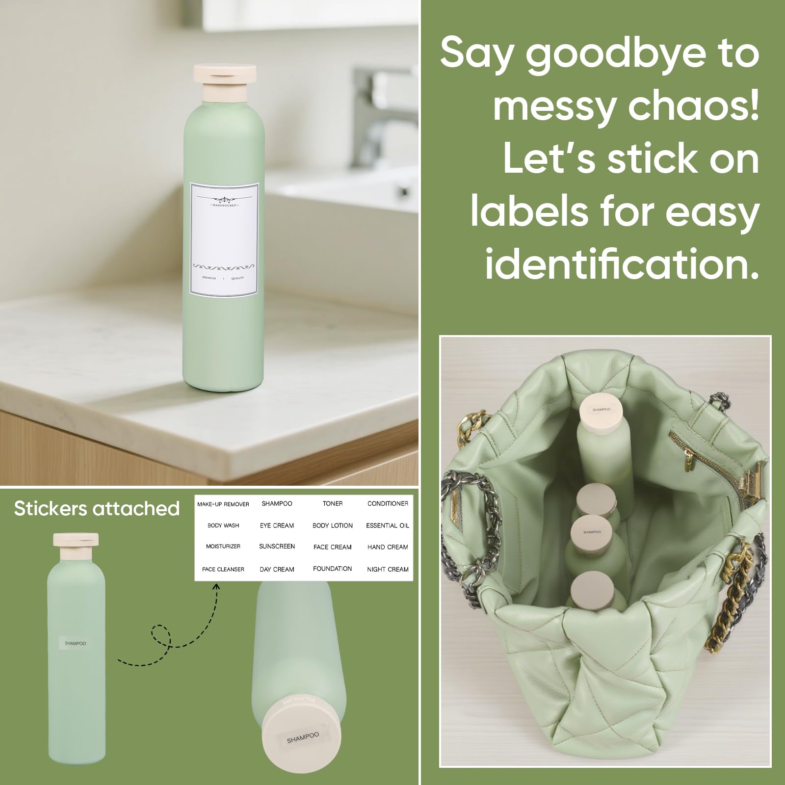 Demora bottles with waterproof label stickers for content ID