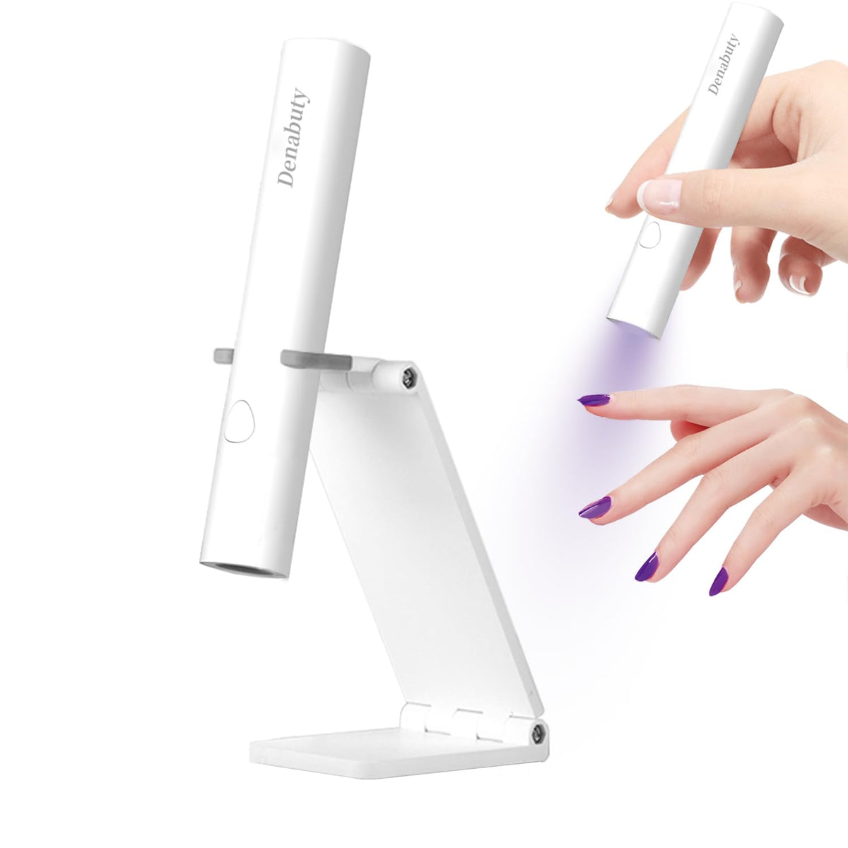 Denabuty mini UV LED nail lamp with stand for precise home curing.