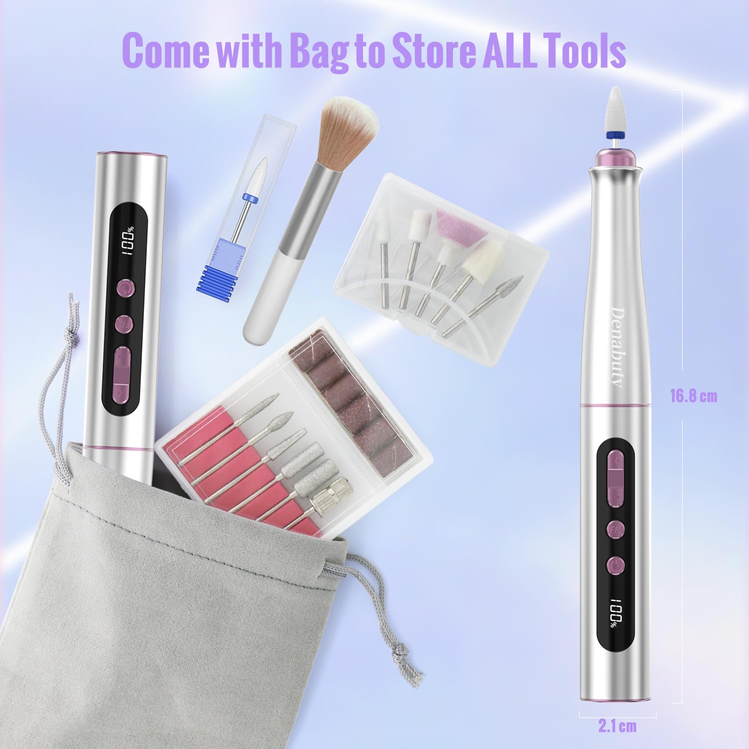 Denabuty compact nail drill in a professional pedicure set configuration.