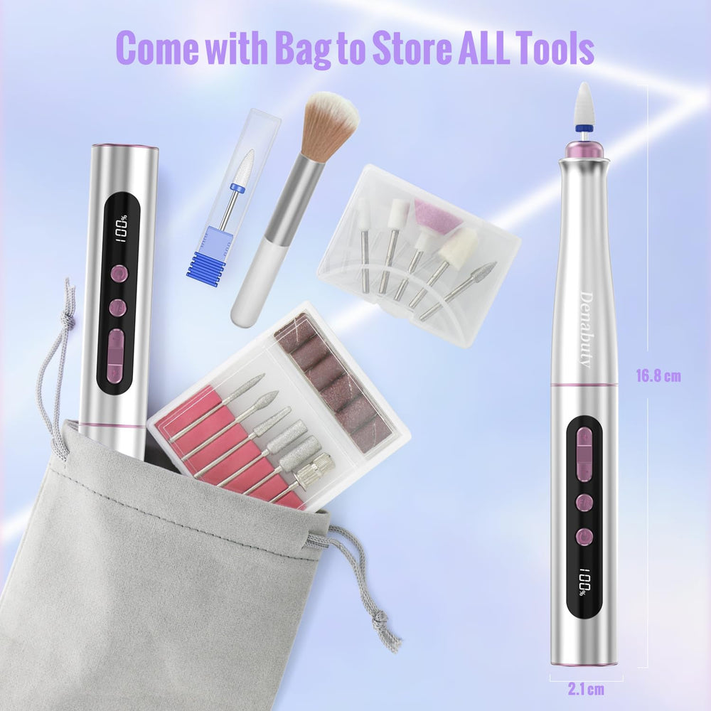 Denabuty compact nail drill in a professional pedicure set configuration.