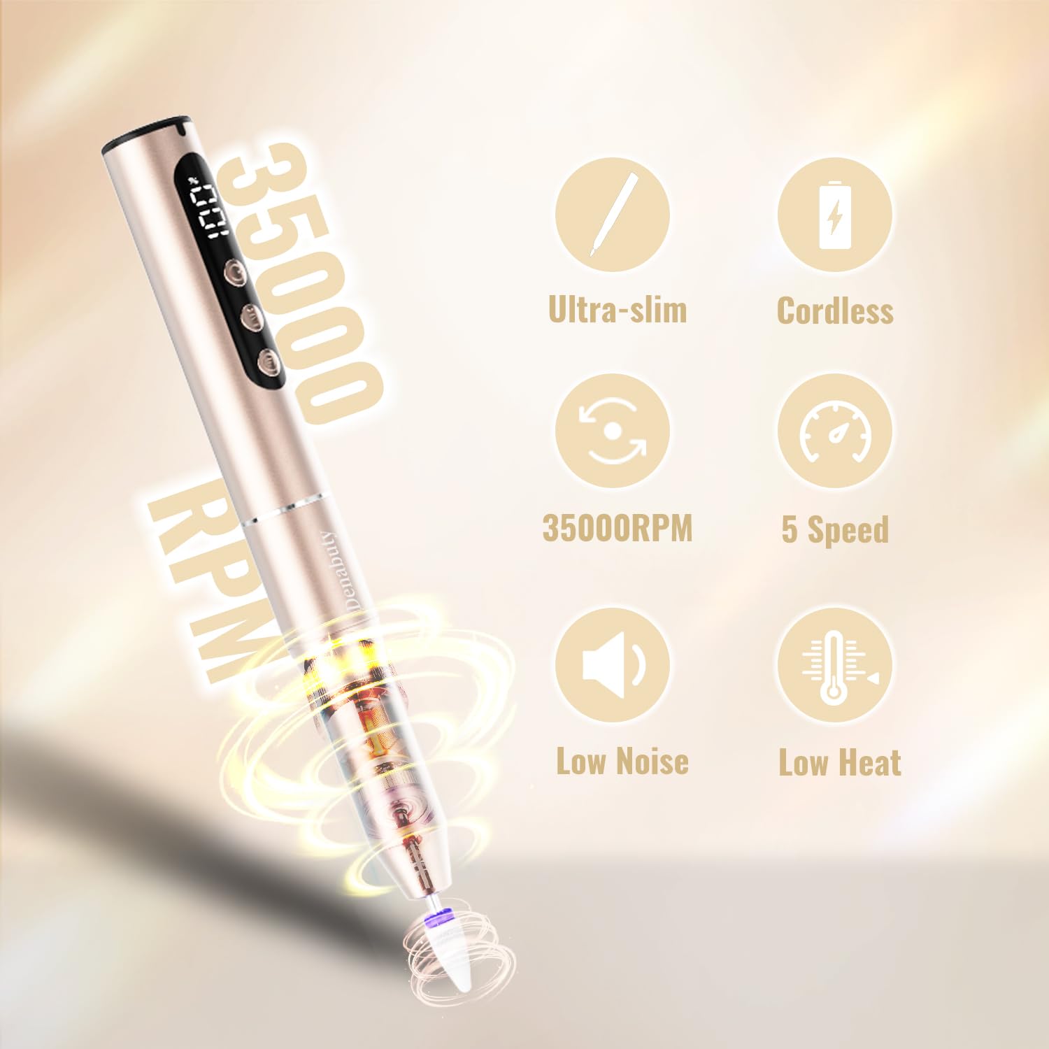 Denabuty ultra-lightweight nail file at 70g eases long sessions.