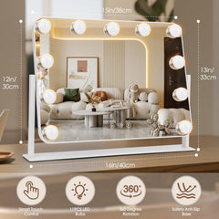DenCert mirror closeup shows 11 LED bulbs for clear lighting