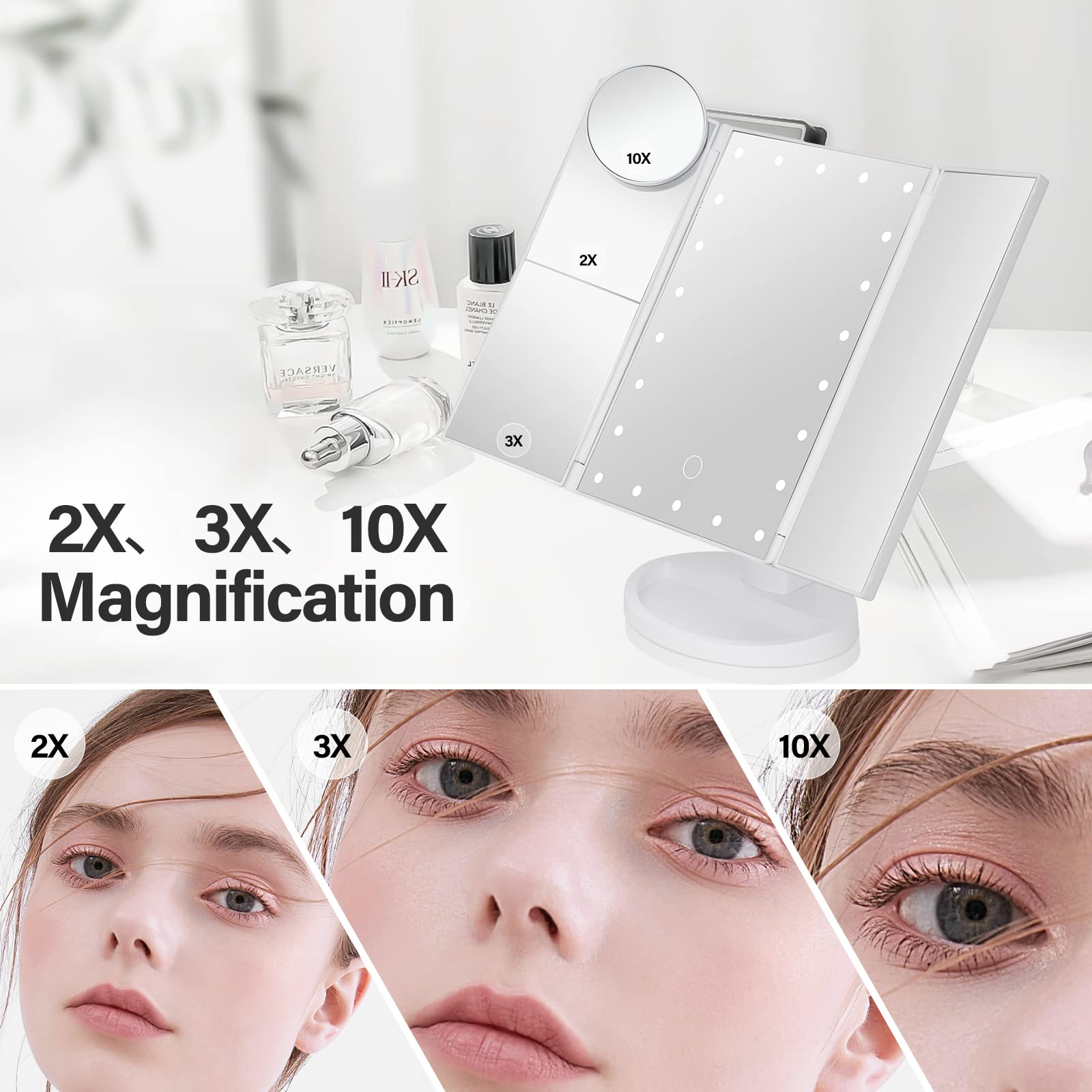DenCert makeup mirror 3X-10X magnification panel for precise brow shaping