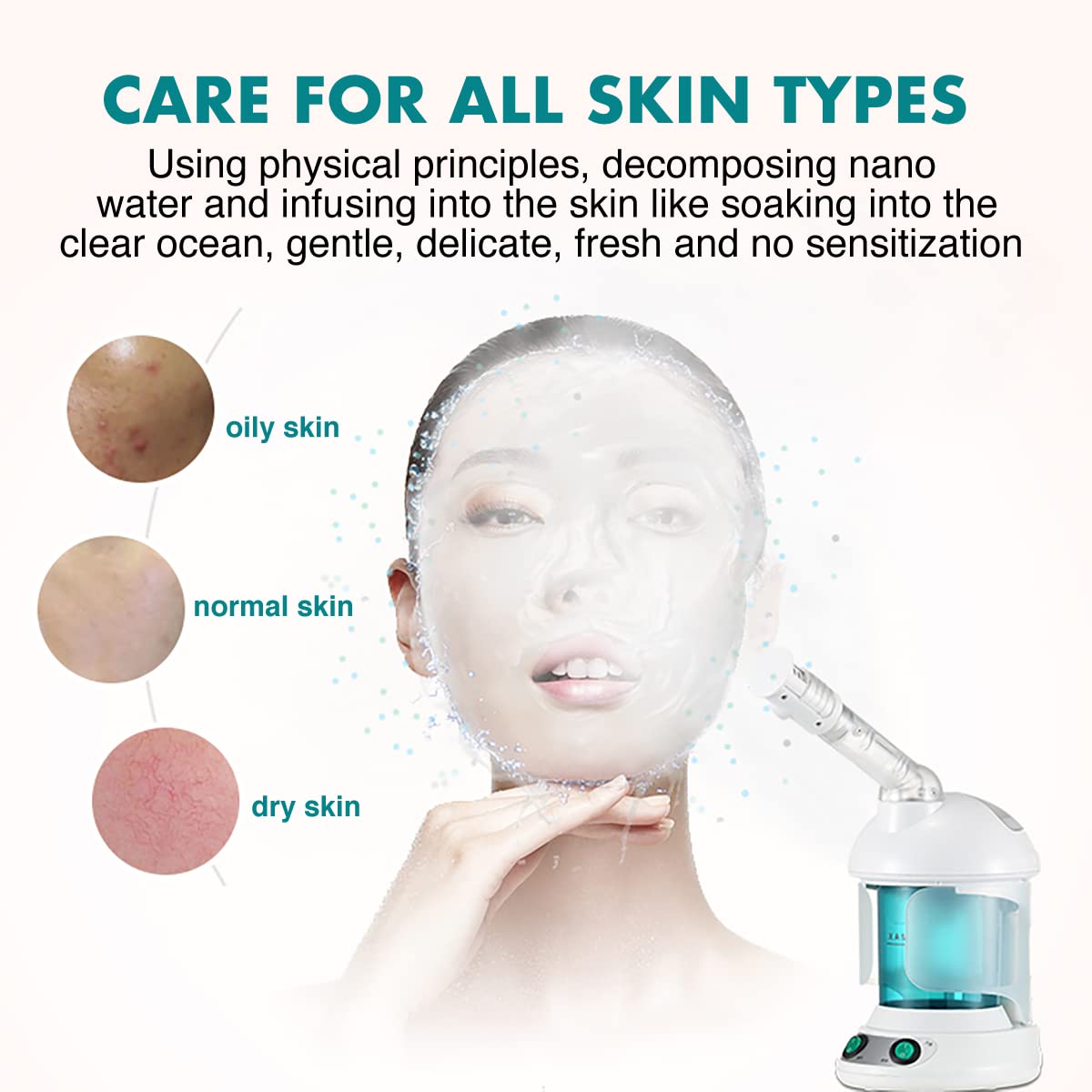 Denfany steamer suitable for at-home care and salon use.