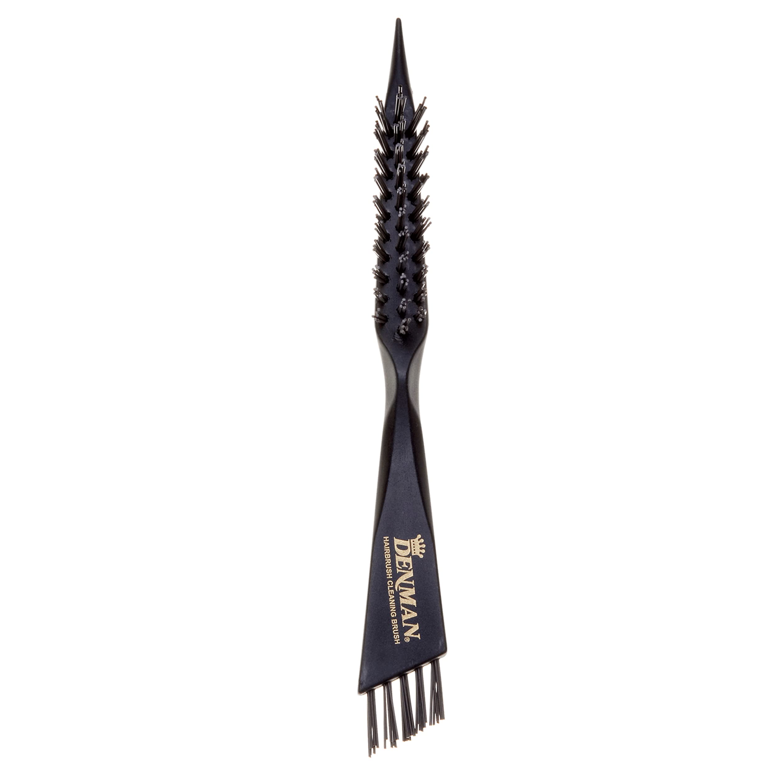 Denman cleaning brush ergonomic grip in use for comfortable cleaning.
