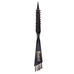 Denman cleaning brush ergonomic grip in use for comfortable cleaning.