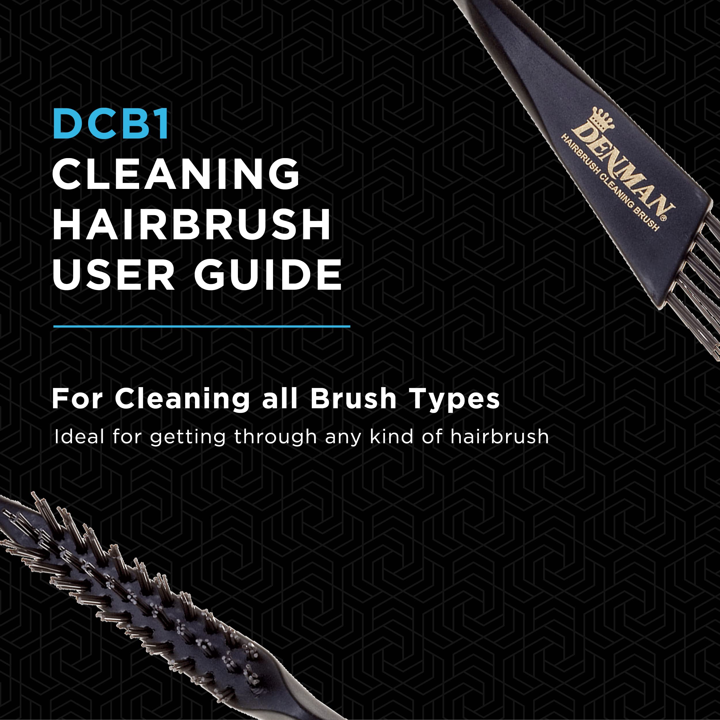 Denman cleaning brush in use removes trapped hair from a brush.