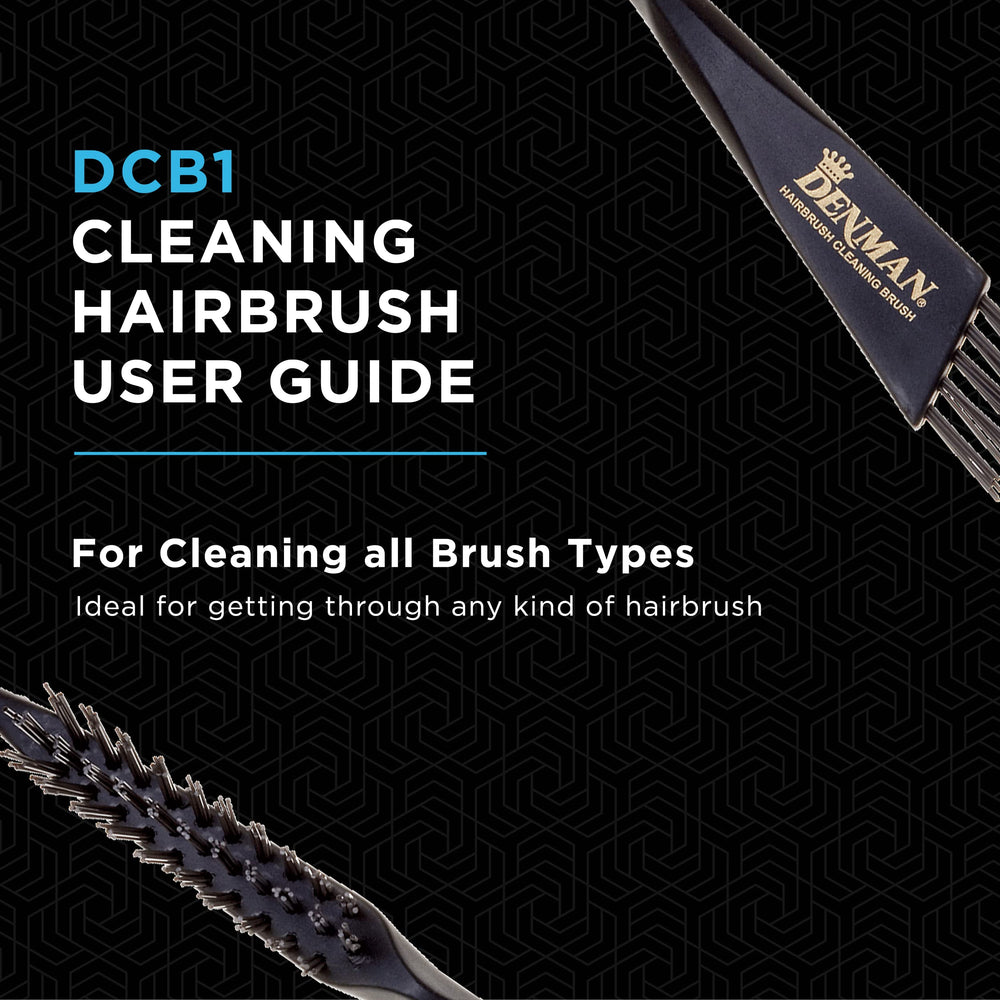 Denman cleaning brush in use removes trapped hair from a brush.
