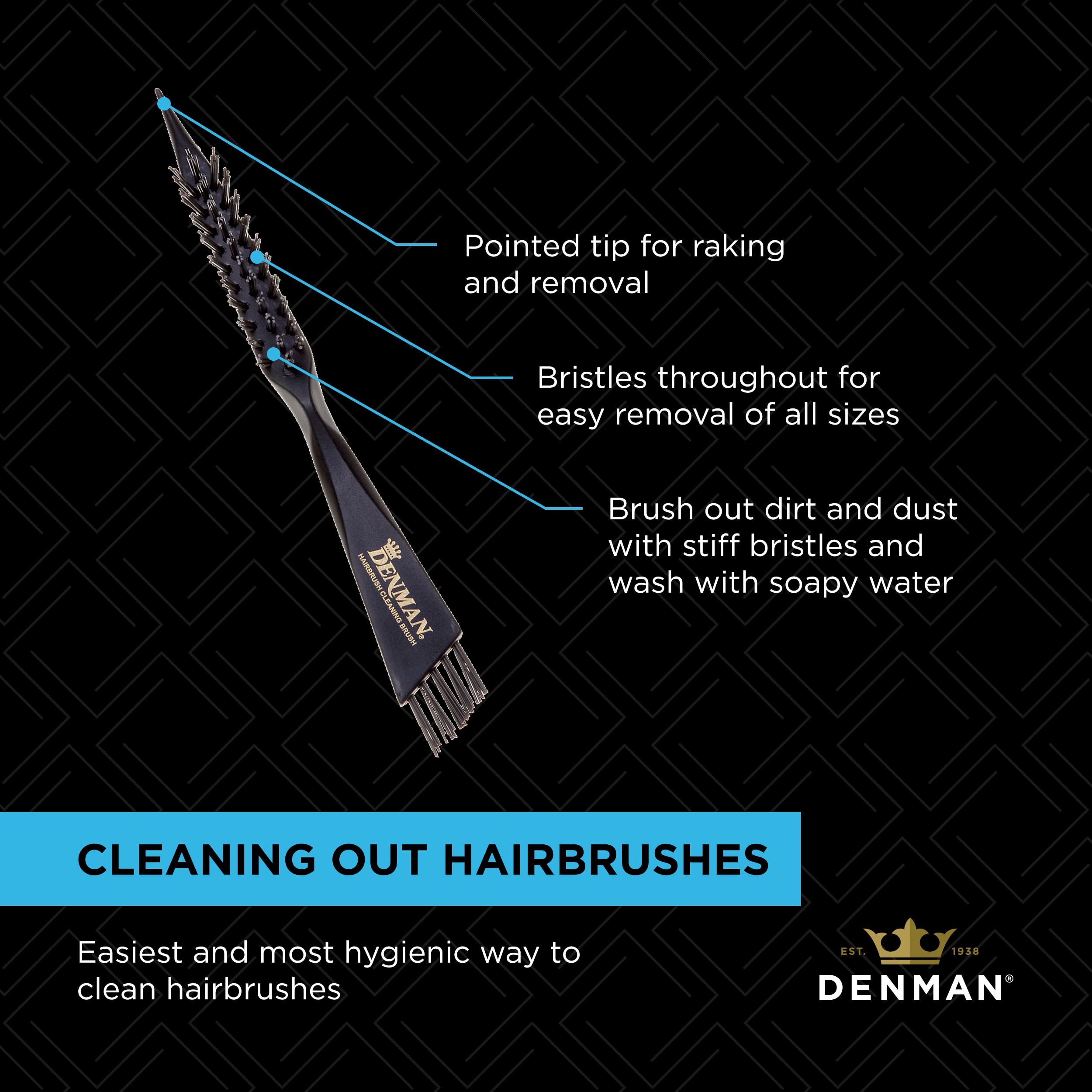 Denman cleaning brush being washed with warm soapy water for care.