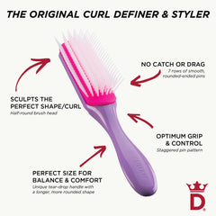 Denman Curly Hair Brush D3 7-row pin pattern shapes and defines curls while detangling.