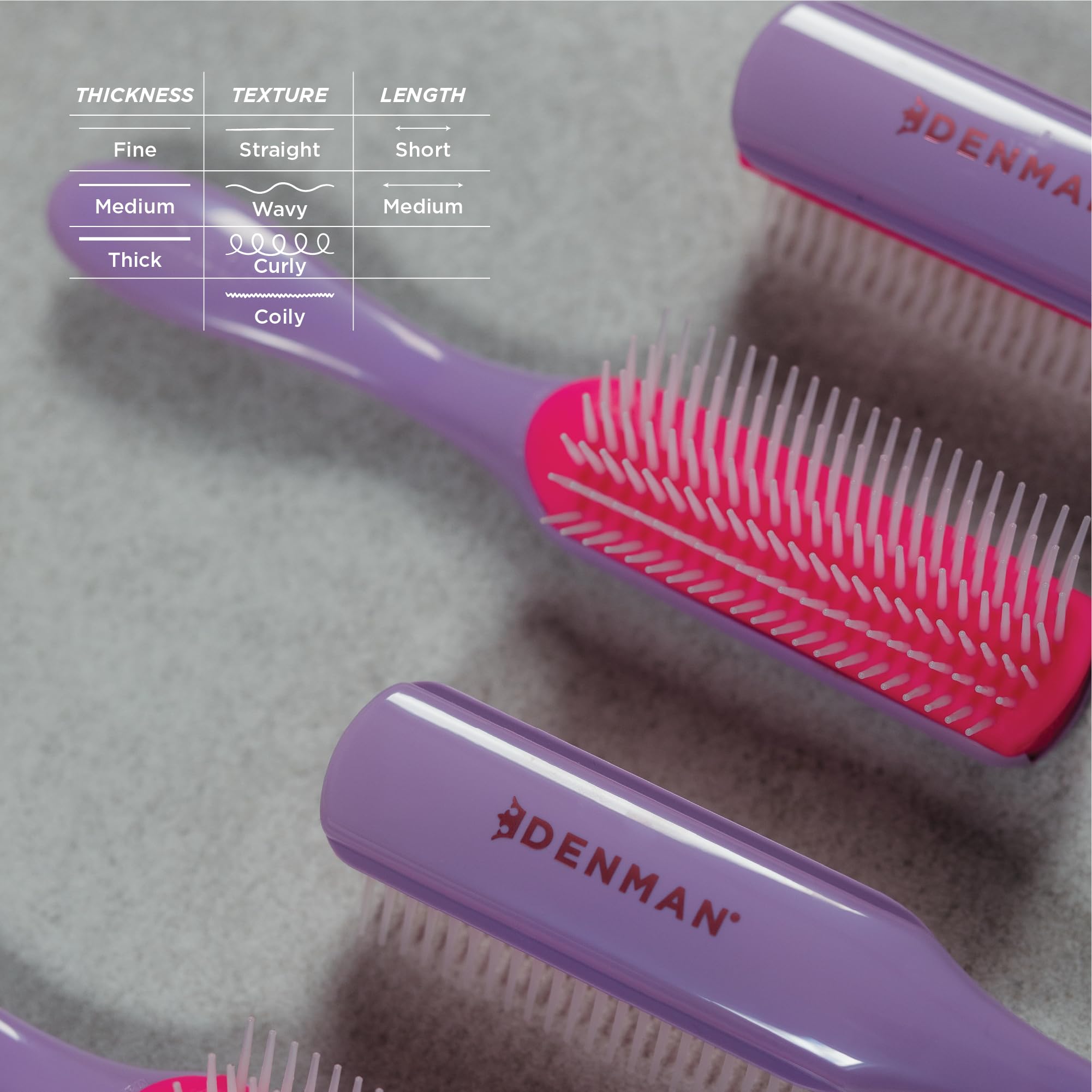 Denman Curly Hair Brush D3 for curl definition and detangling on damp hair.