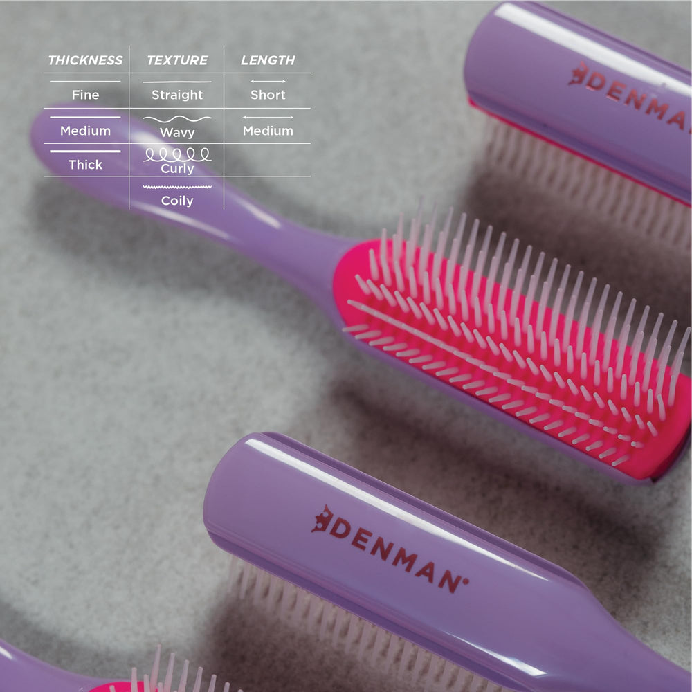 Denman Curly Hair Brush D3 for curl definition and detangling on damp hair.
