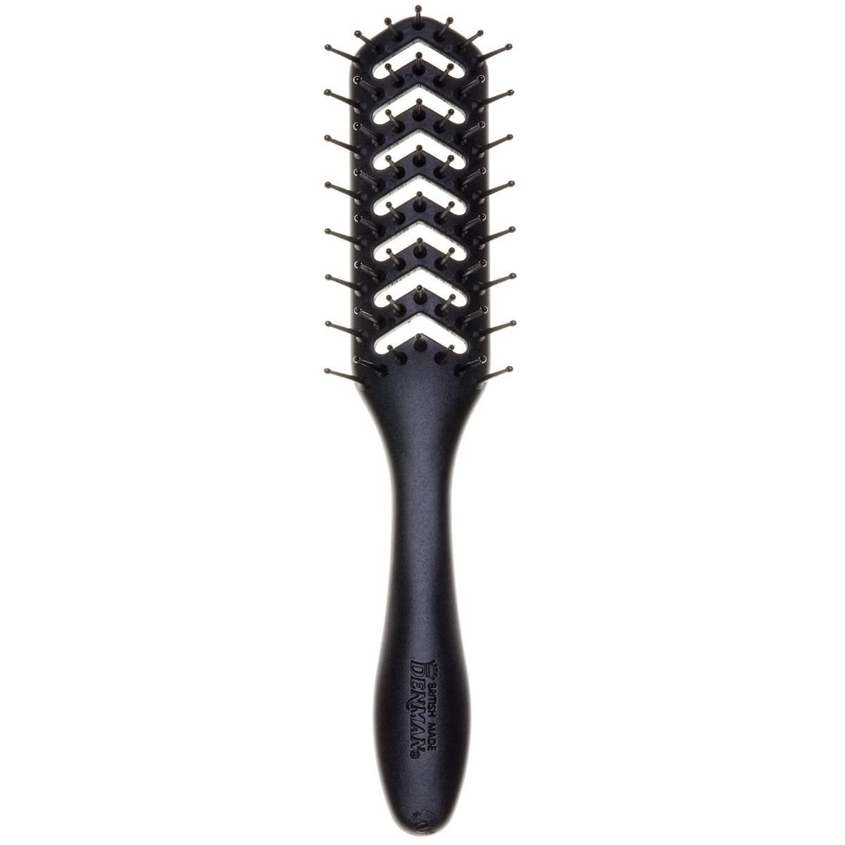 Denman D200 flexible vent brush in use for smooth detangling during styling.