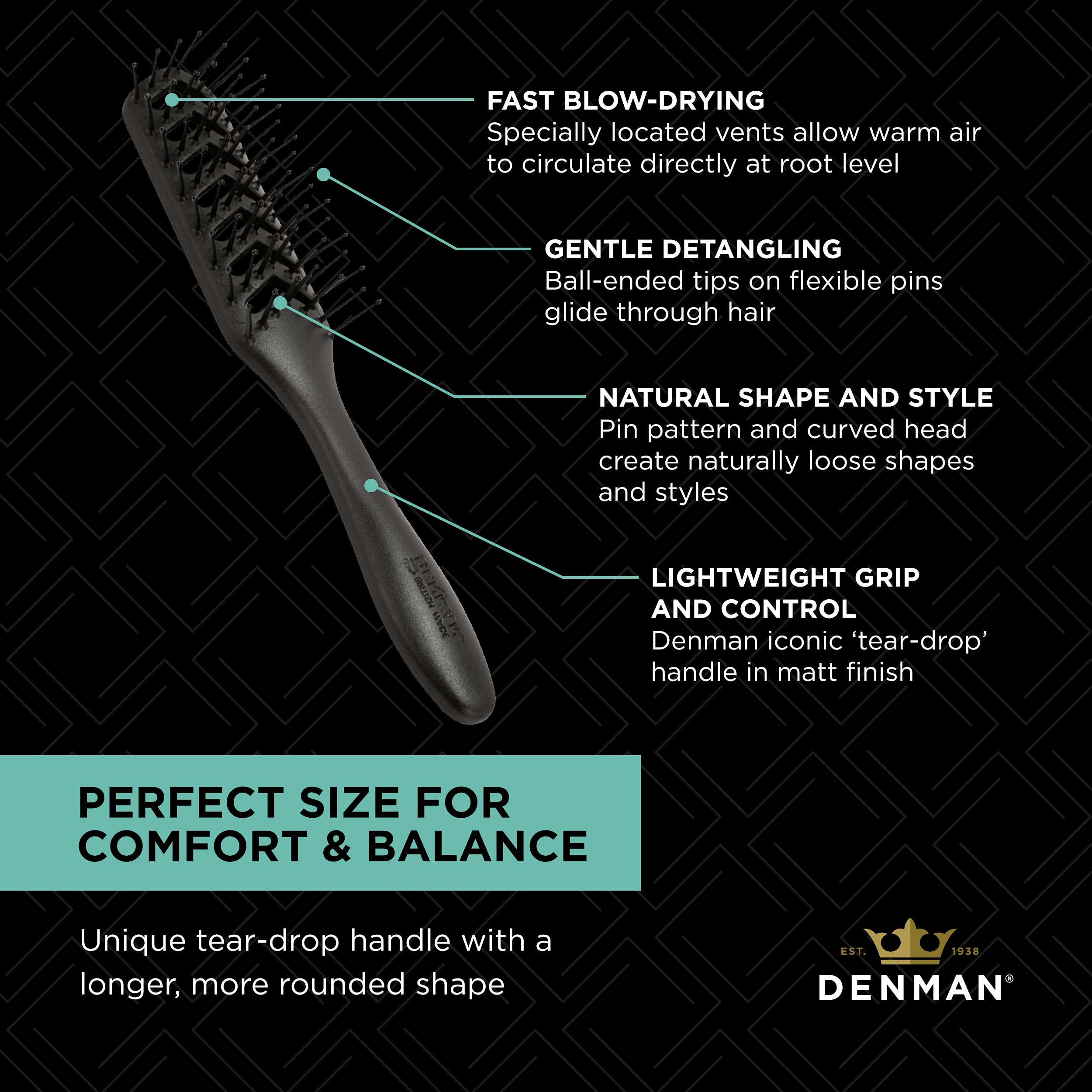 Denman D200 lightweight grip enables comfortable one-handed styling during drying.