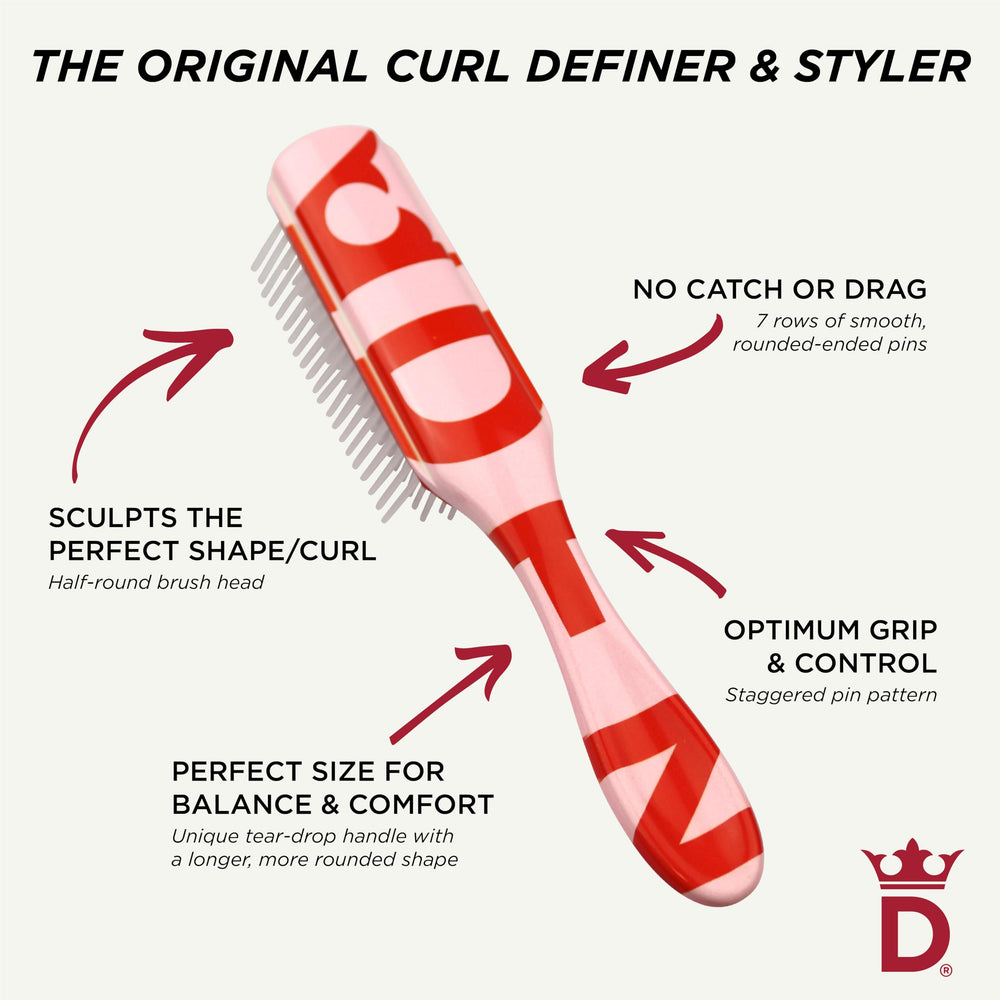 Denman D3 black-red design image emphasizes stylish, functional styling tool