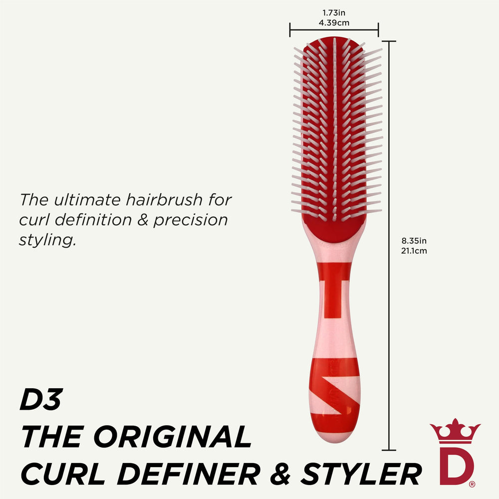 Denman D3 7-Row Brush side-hold shows ergonomic grip for comfortable styling