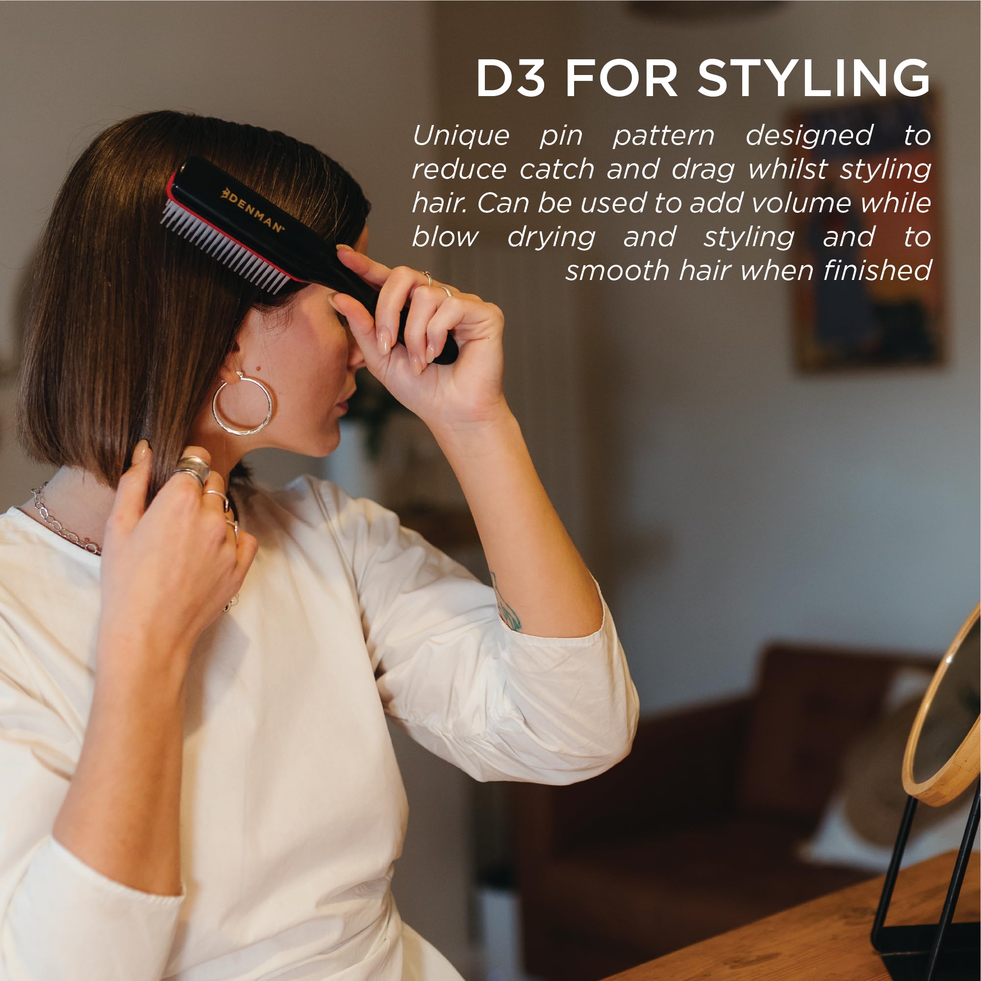 Denman Curly Hair Brush D3 used during blow-drying for sleek results.