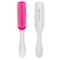Denman D3 Cherry Blossom 7-row brush closeup shows gentle detangling with resilient bristles