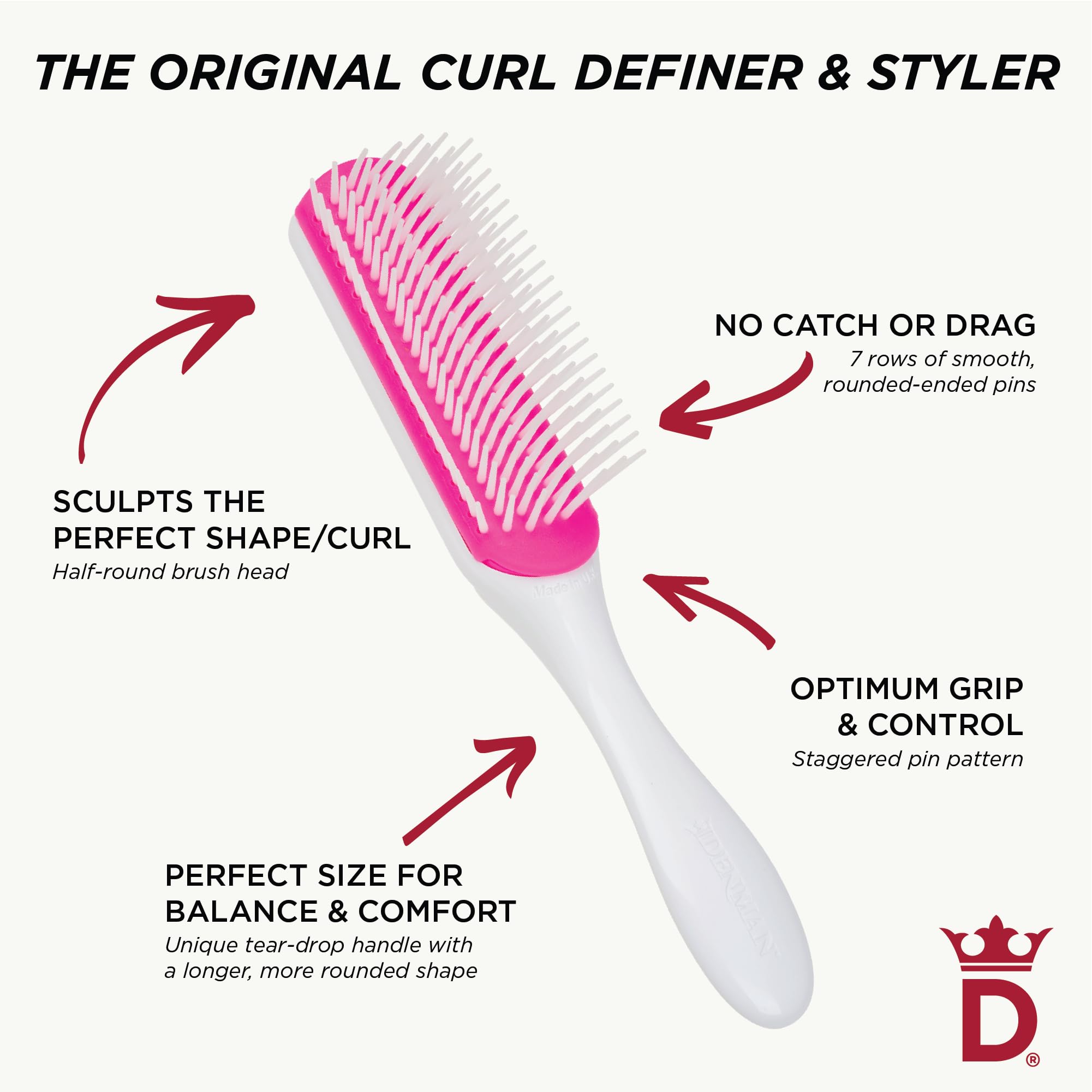Denman D3 Cherry Blossom curly hair definition shot suggests enhanced curl definition and bounce