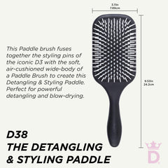 Denman D38 air-cushioned pad close-up highlighting comfortable scalp contact.