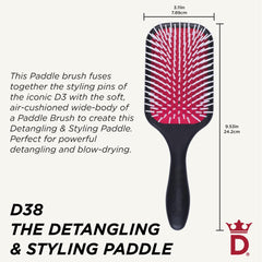 Denman D38 ergonomic paddle brush with grip for controlled styling and less tugging.