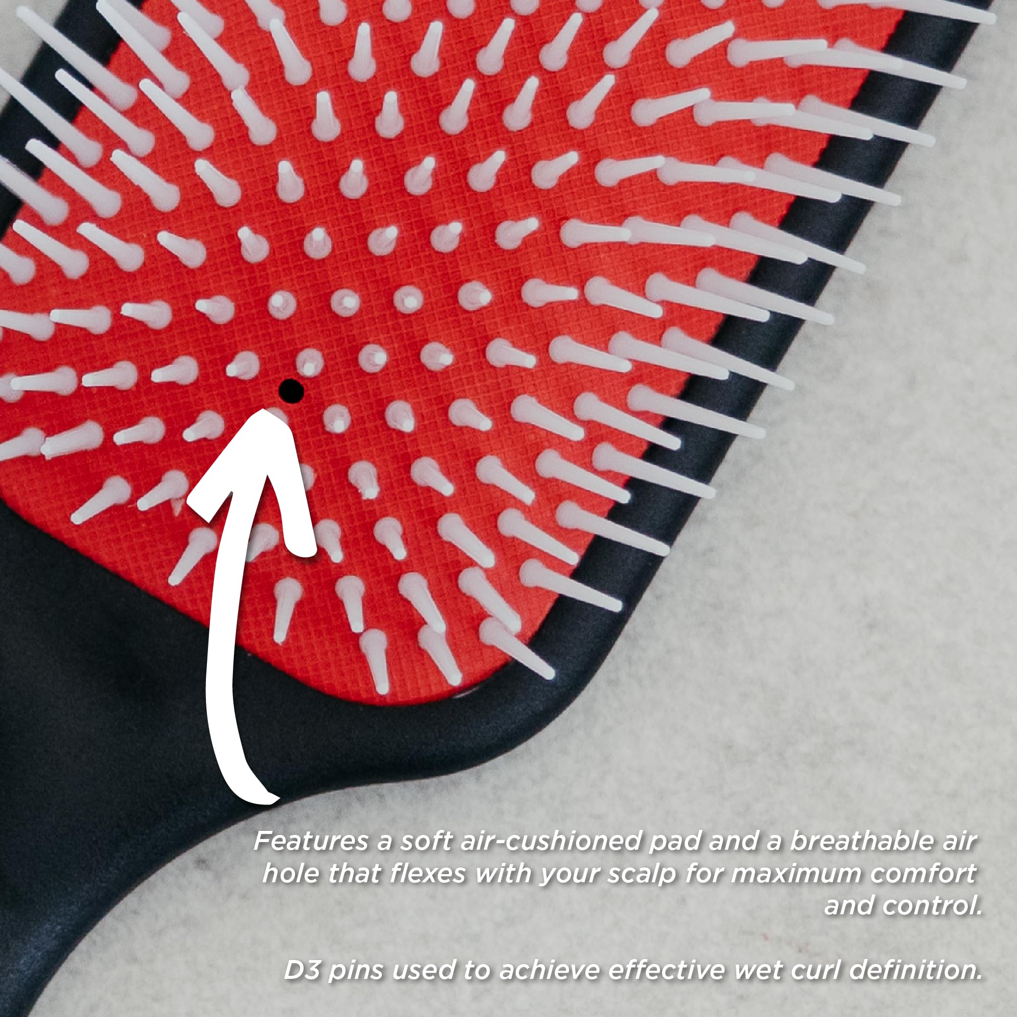 Denman D38 wide soft cushion paddle follows head contours for comfortable styling.