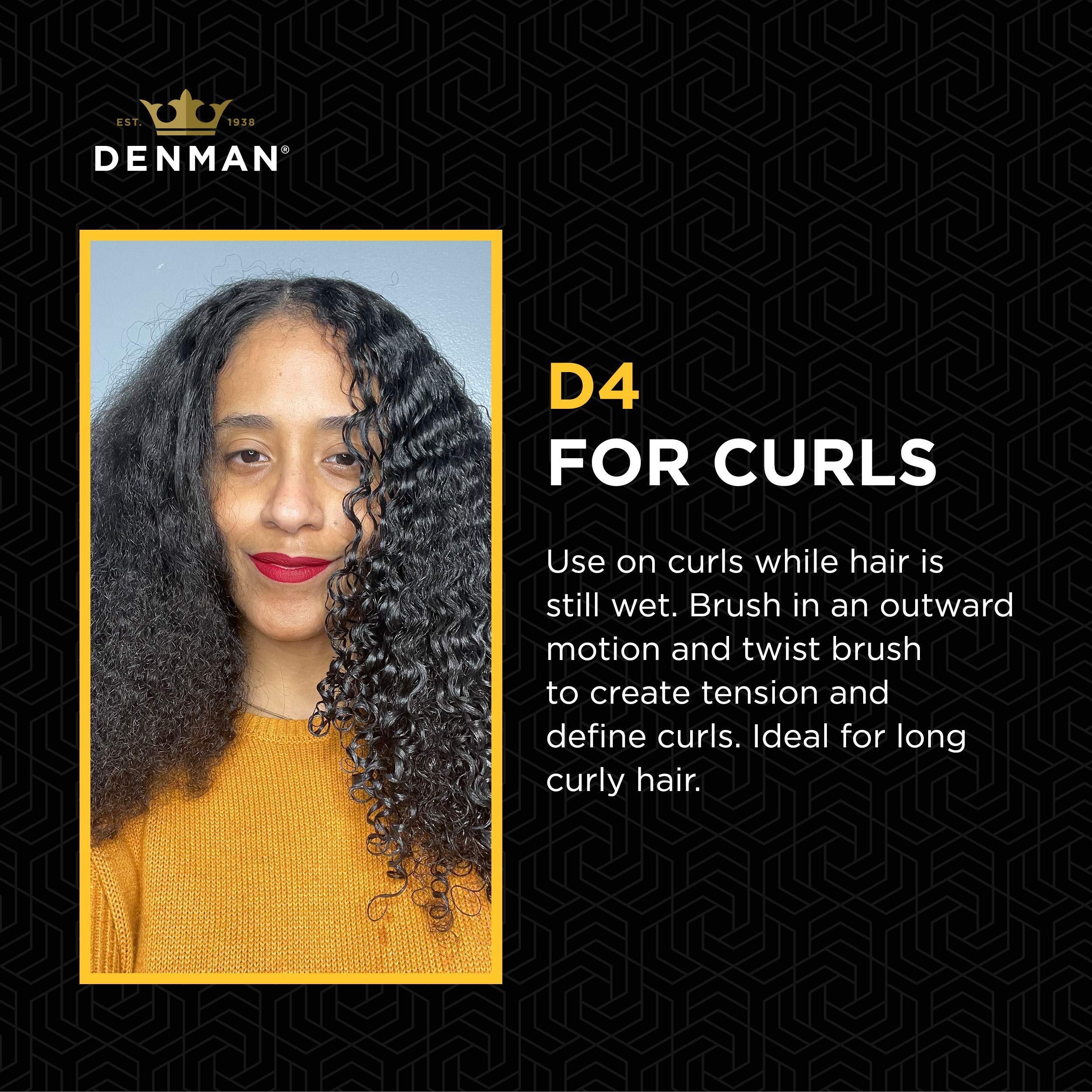 Denman D4 9-row curl brush defined ribbon curls during styling
