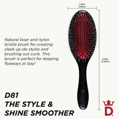Denman D81M air-cushioned pad detangling enables smooth brushing.