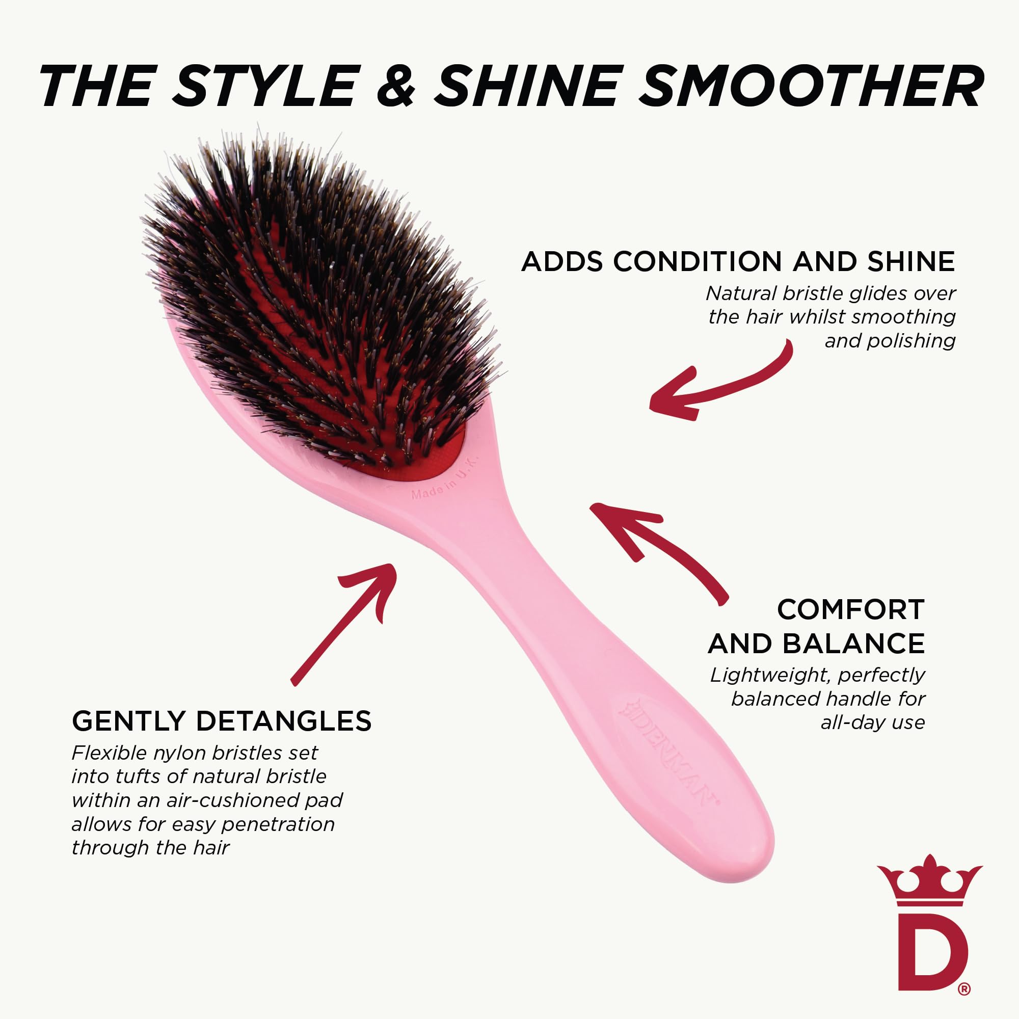 Denman D81M pink crush after styling provides a glossy, defined look.