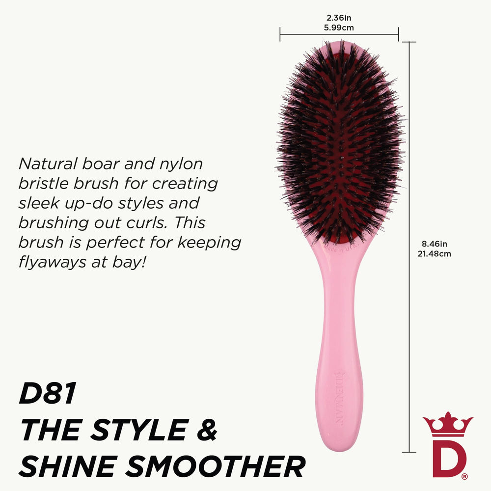 Denman D81M pink crush side angle highlights detangling and frizz control.