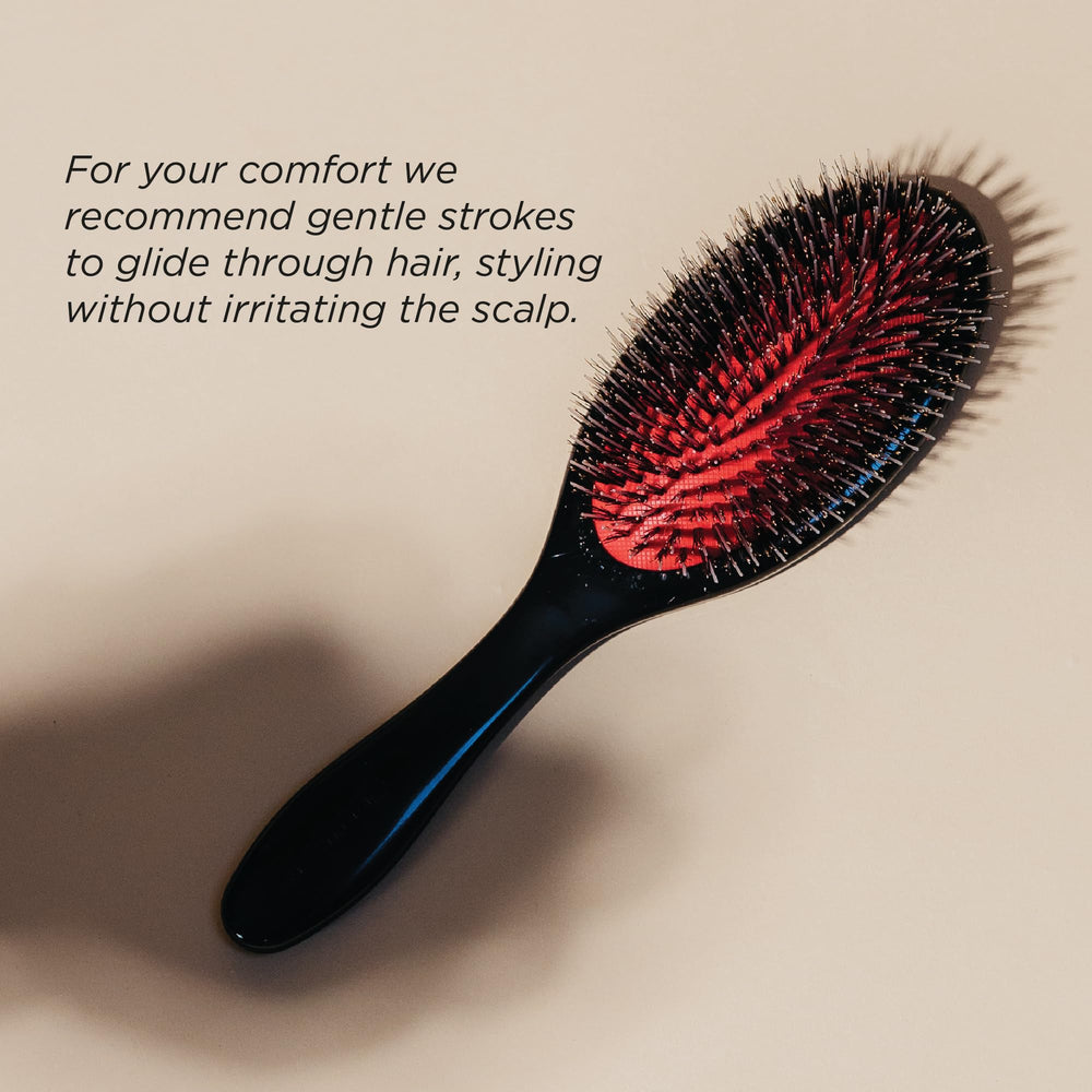 Denman D81M wig and extension brushing for natural-looking results.