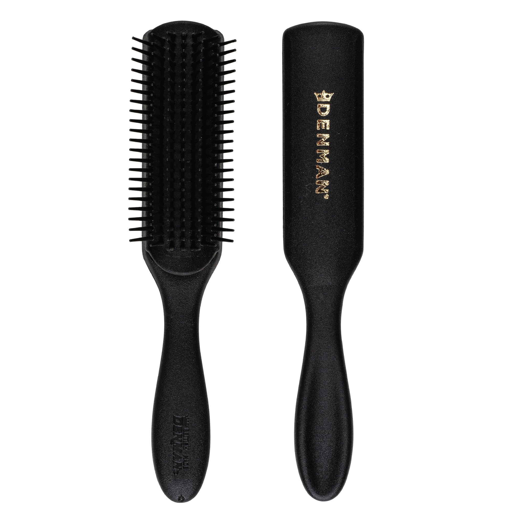 Denman Jack Dean D3 7-row brush with pins enables smooth detangling and curl shaping.
