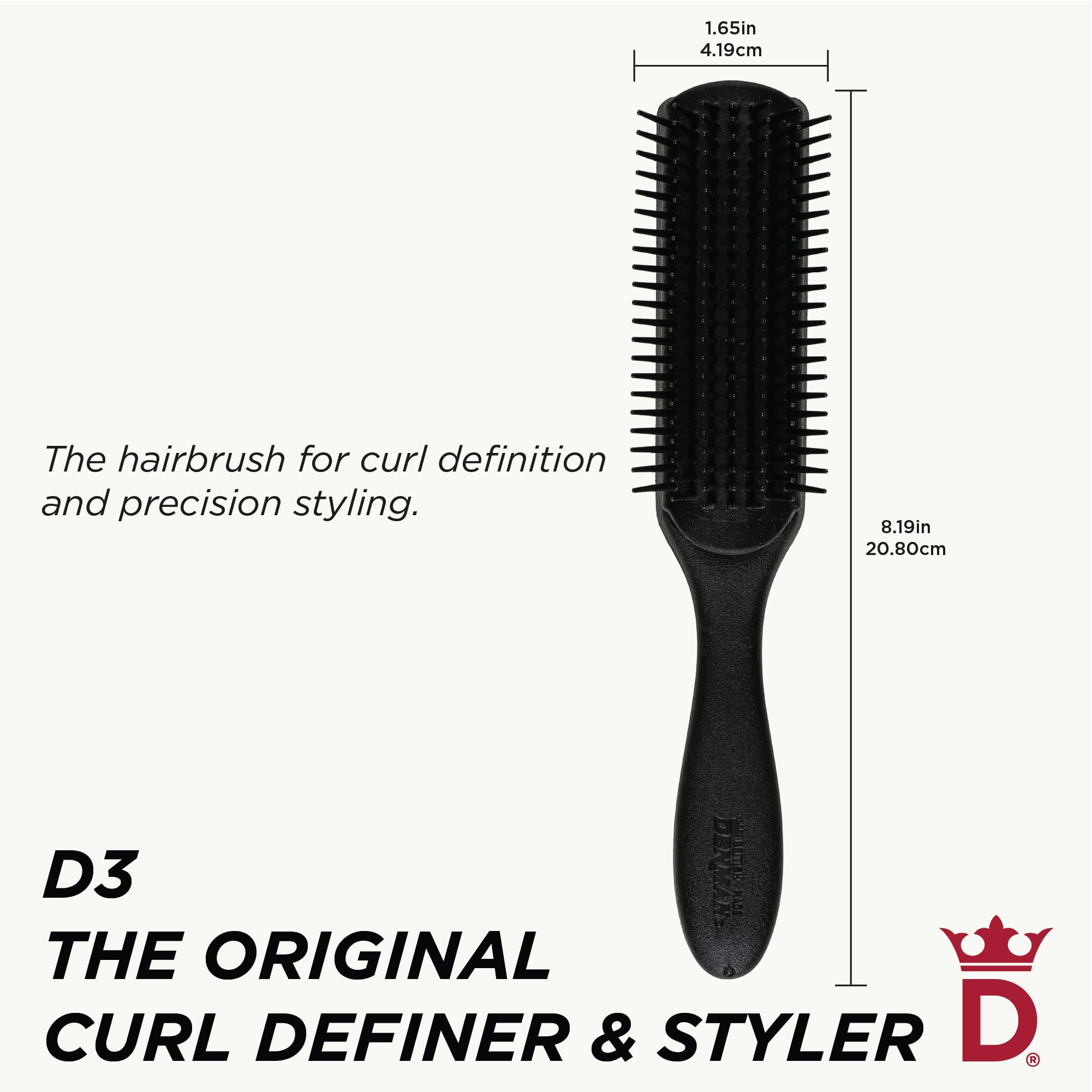 Denman Jack Dean D3 close-up of nylon pins delivering gentle glide and reduced snag.