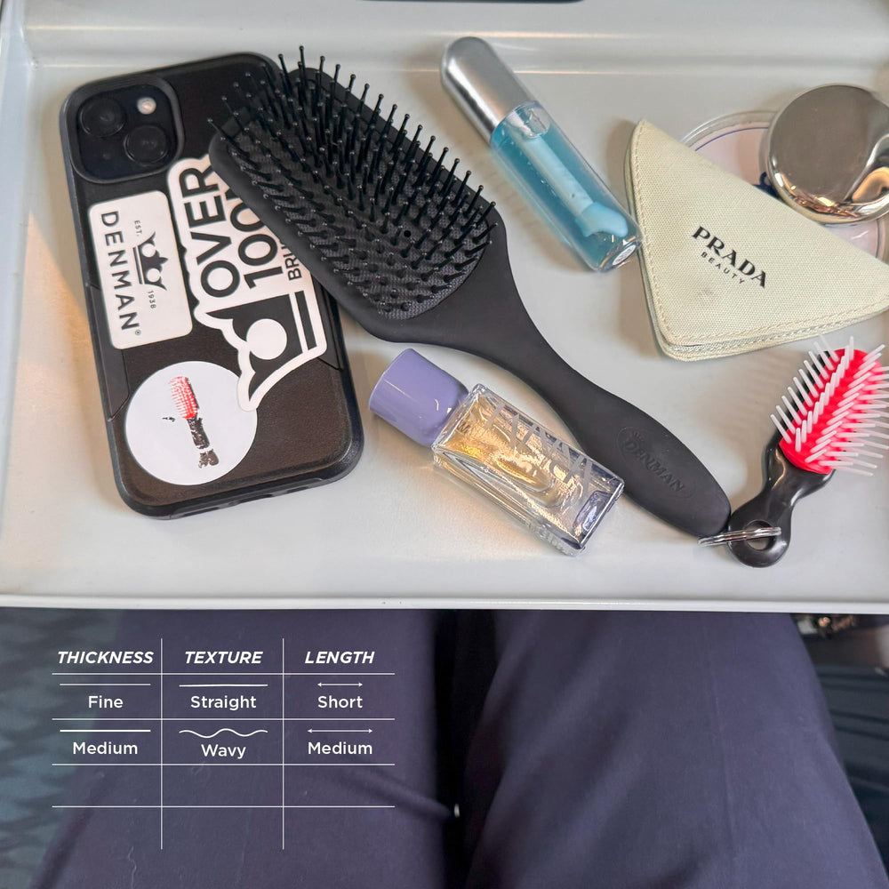 Denman Mini Paddle Brush travel-ready design fits in handbags.