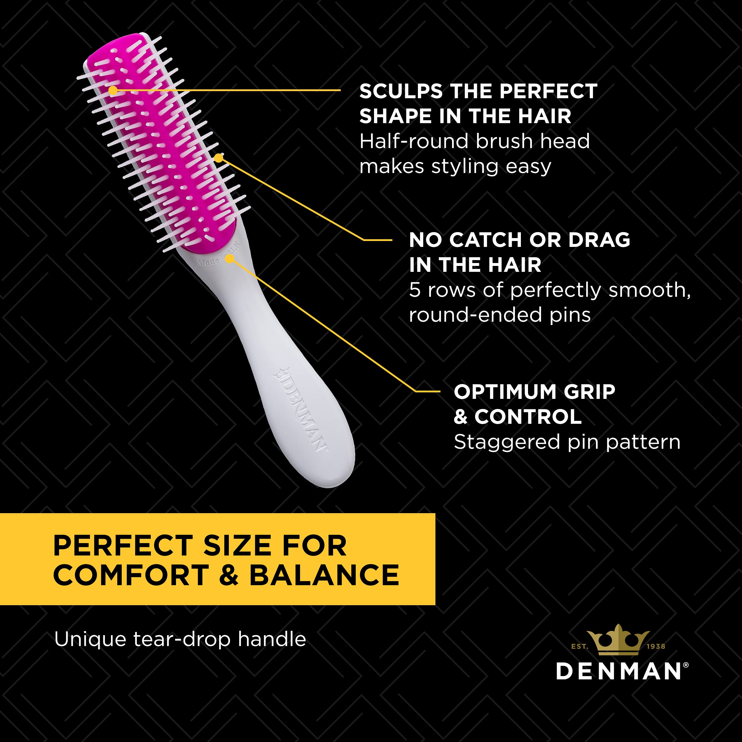 Denman mini compact brush fits in a bag for on-the-go touch-ups.