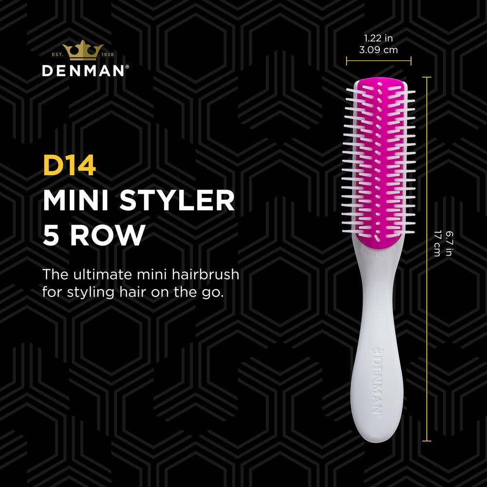 Denman mini styling brush smooths frizz for a sleek blow-dry finish.