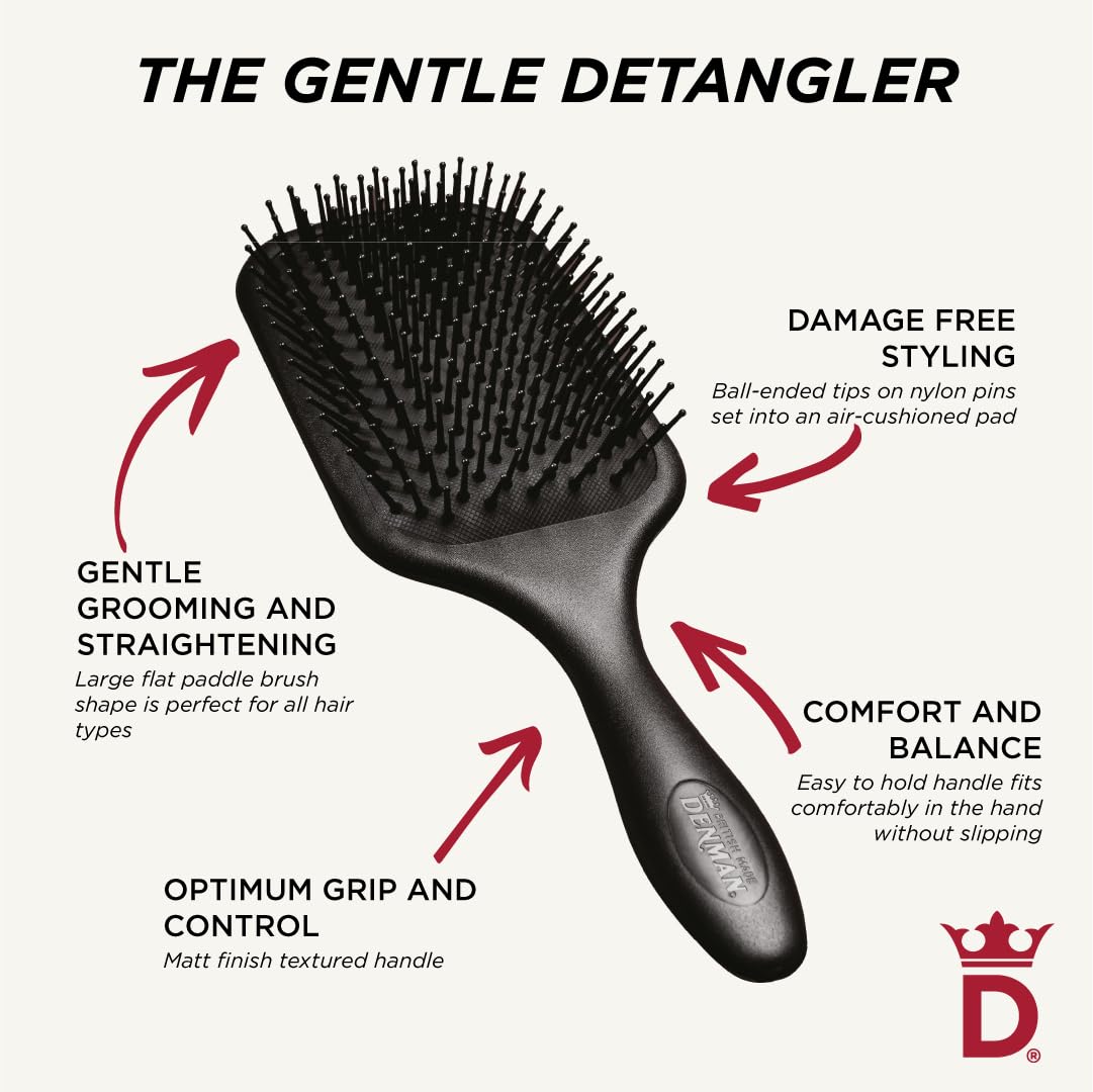 Denman paddle brush air cushion pad demonstrating comfort with minimal pulling