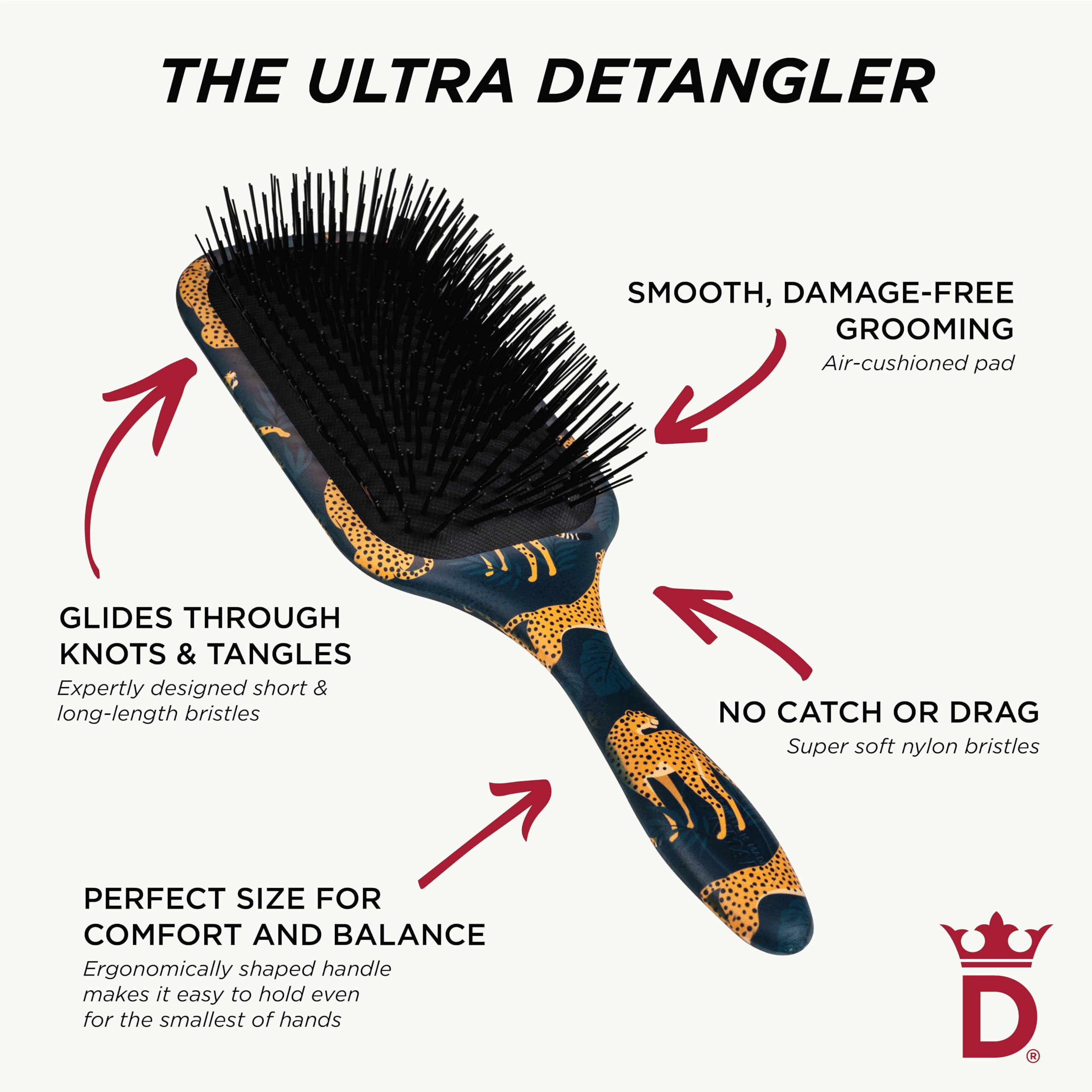 Denman Ultimate Detangling Brush air-cushioned-pad for gentle grooming