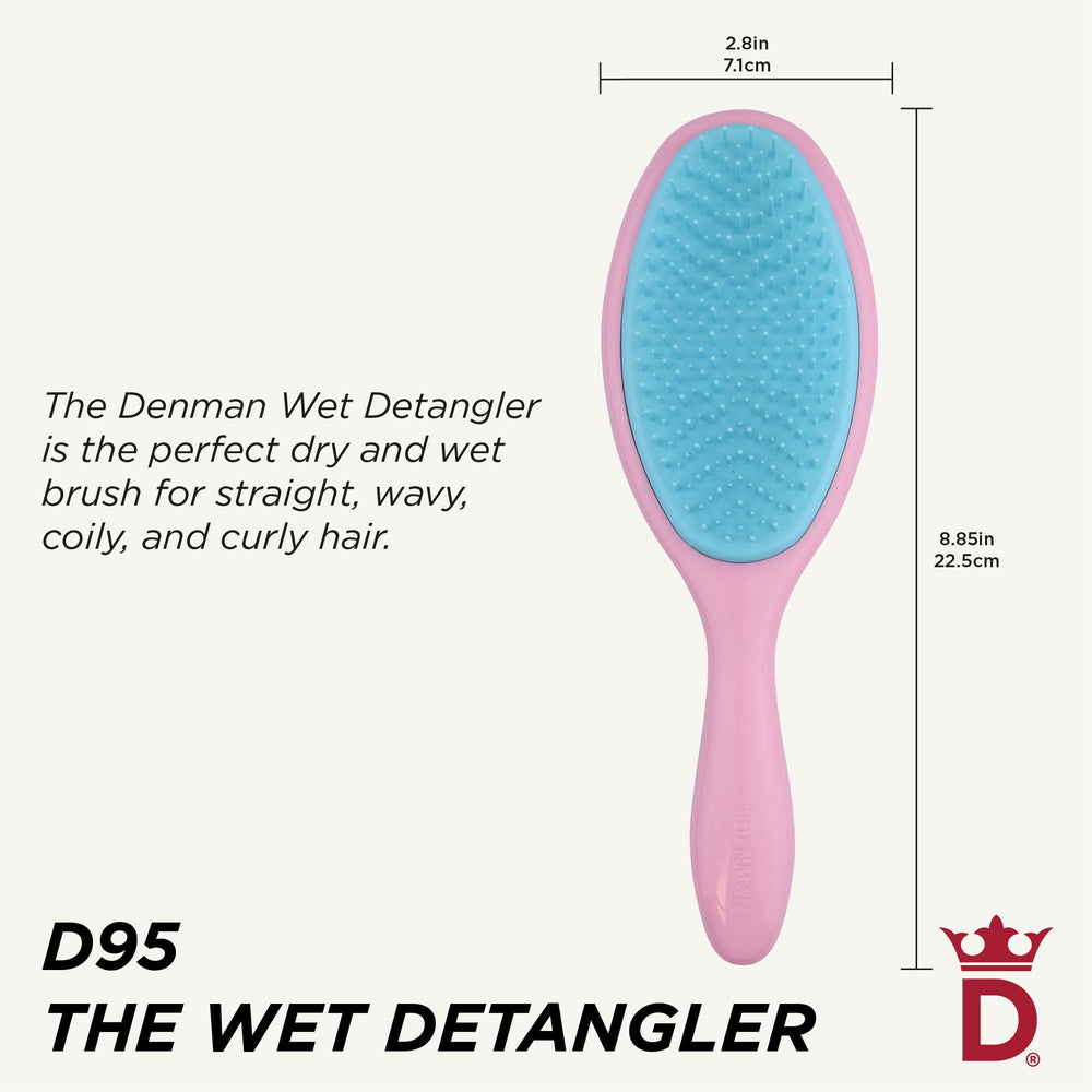 Denman Wet Detangler pink hairbrush pins detail highlights gentle detangling
