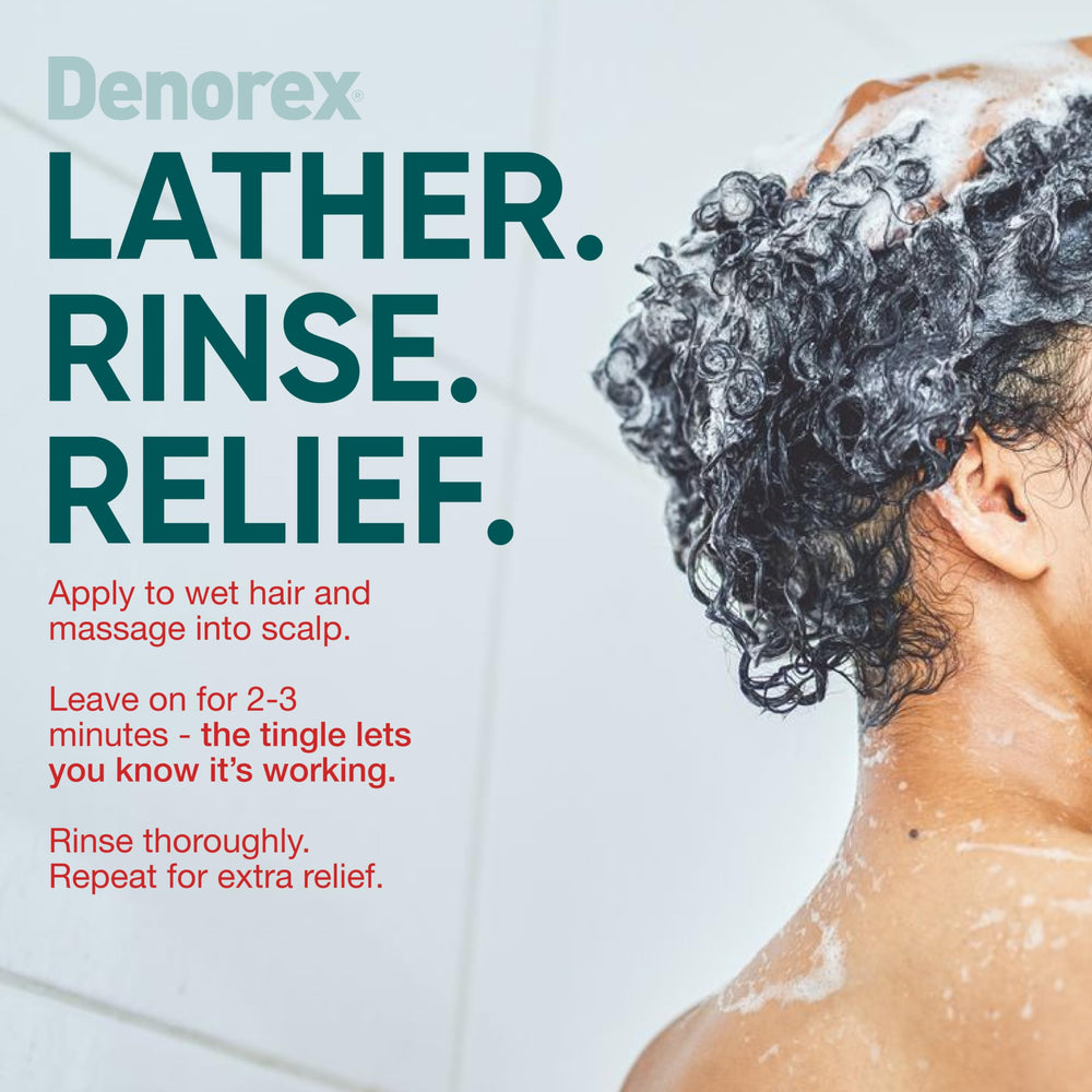 Denorex color-treated-hair-safe formula supports color preservation while cleansing.