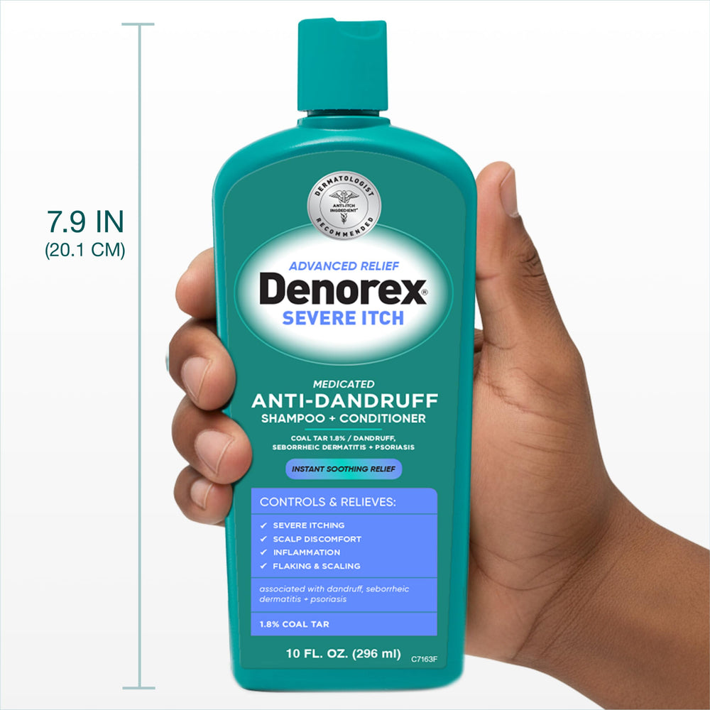 Denorex free-of-sls-sles-parabens panel emphasizes gentle daily scalp care.